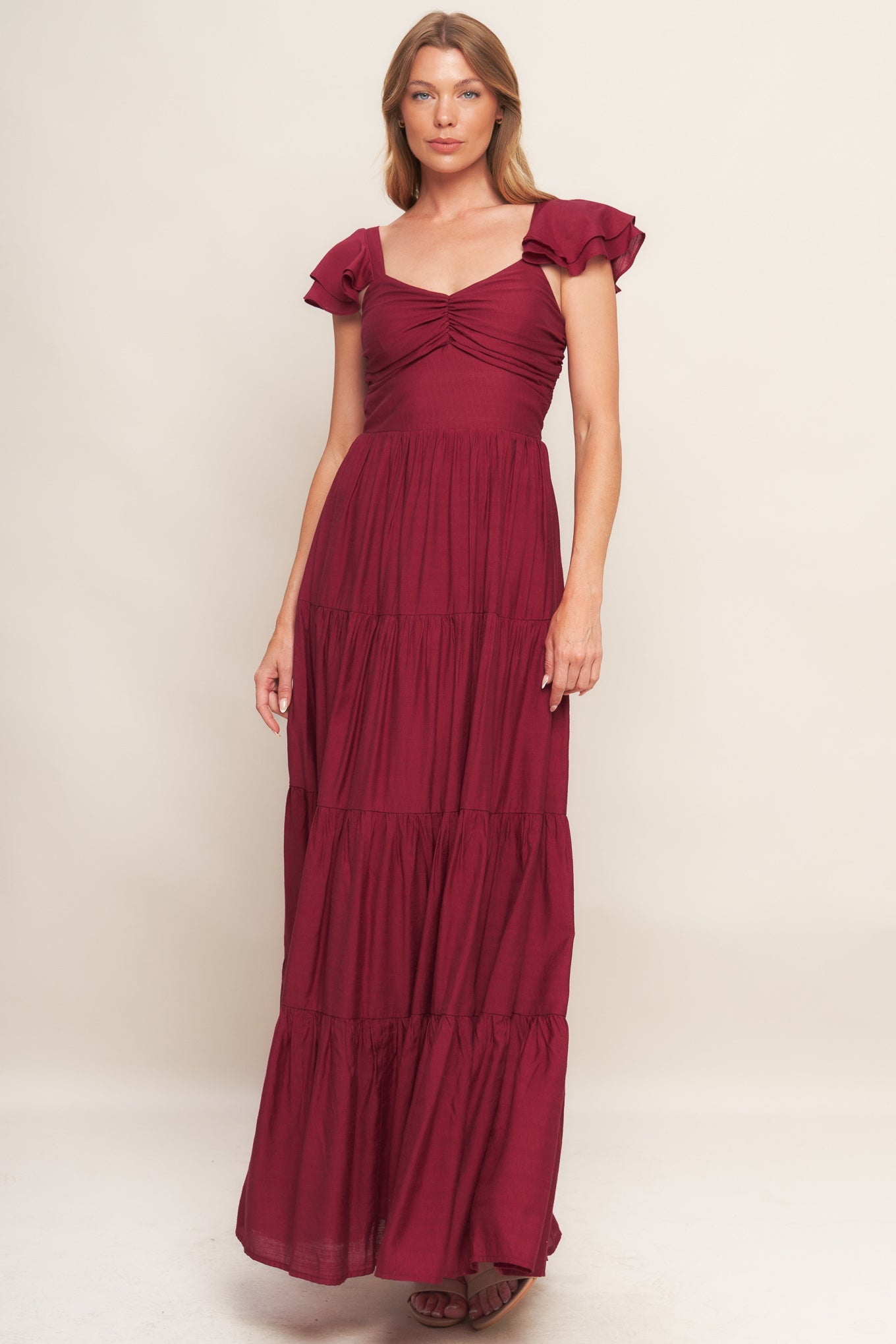 SUMMER MILK DEEP RED WOVEN MAXI DRESS
