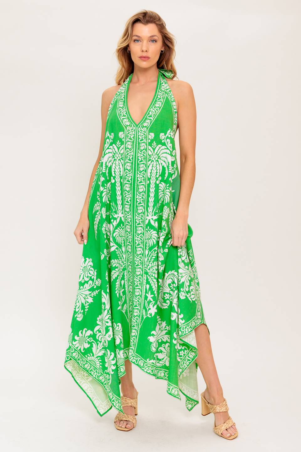 HOLD ONTO HOPE GREEN WOVEN MIDI DRESS