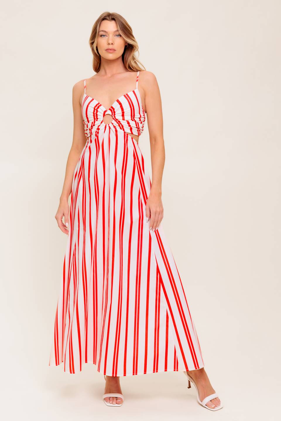 DREAM PETALS RED STRIPE WOVEN ANKLE DRESS