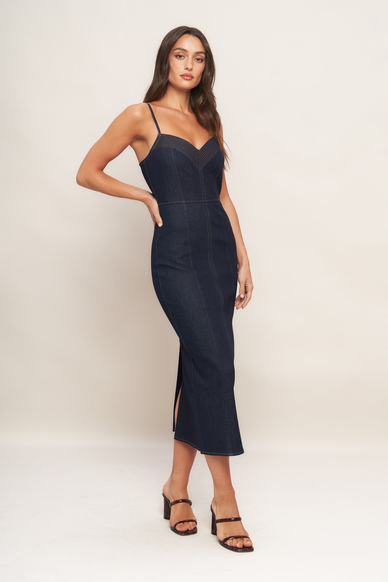 MIDNIGHT INDIGO DENIM MIDI DRESS
