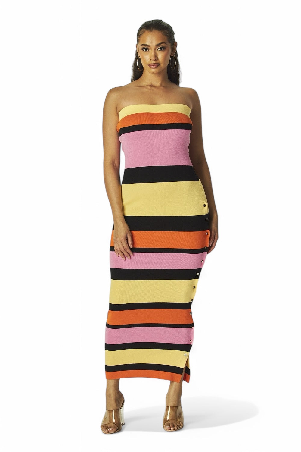 Sylvia MultiColored Strapless Striped Knit Maxi Dress - Yellow