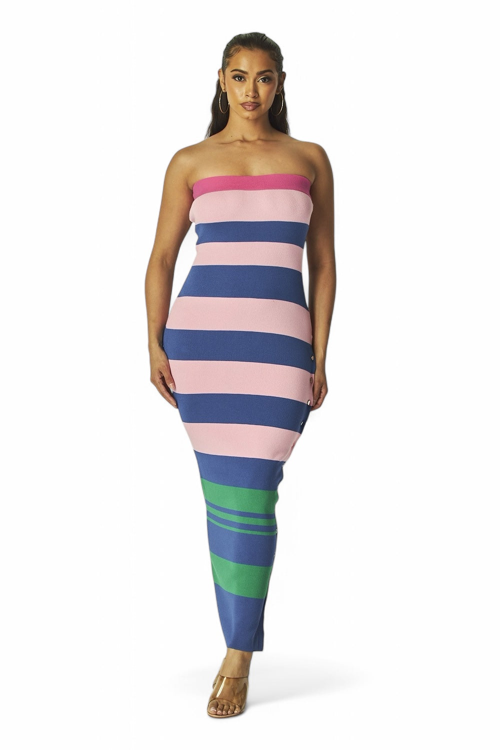 Brandi MultiColor Stripe Strapless Knit Maxi Dress - Pink