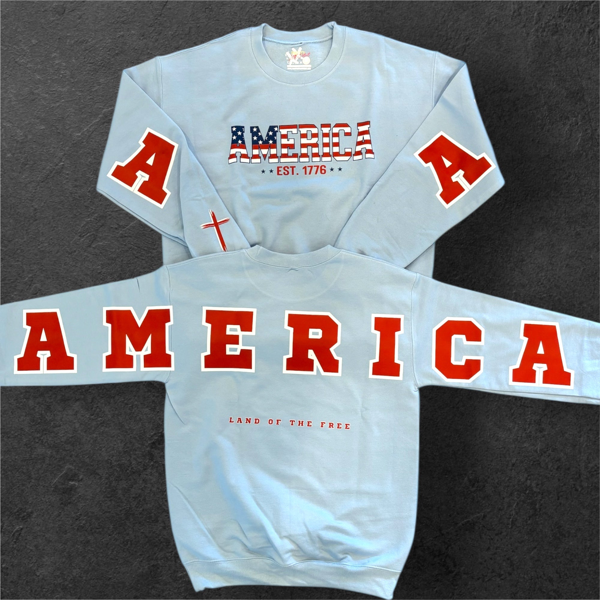 America Land of the Free Patriotic Crewneck Sweatshirtt