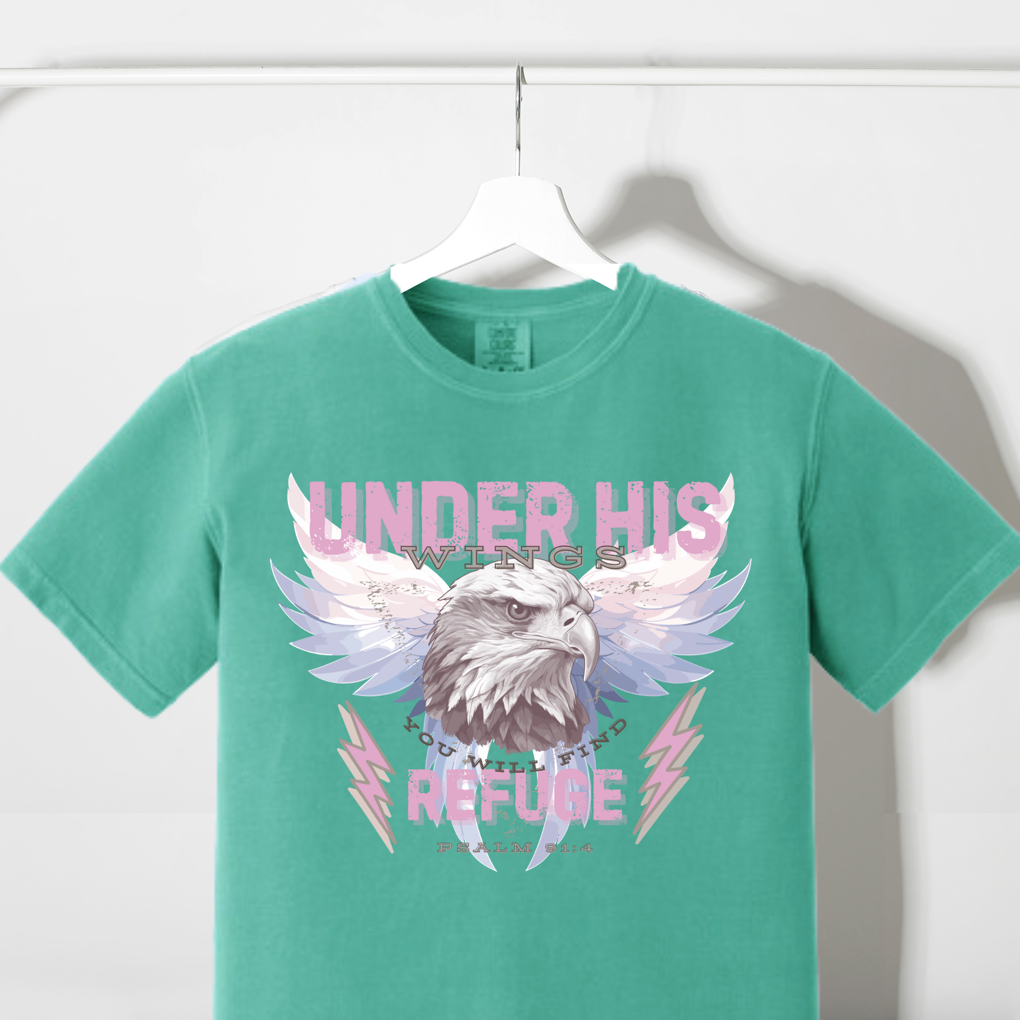 Under his wings you will find refuge angel wings Eagle Religious comfort colors Tshirt