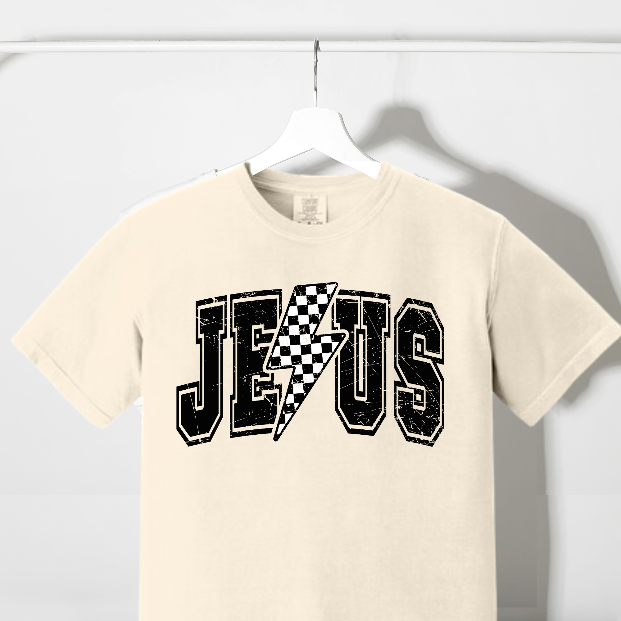 Jesus Checkered Lightning Bolt Comfort Colors Tshirt