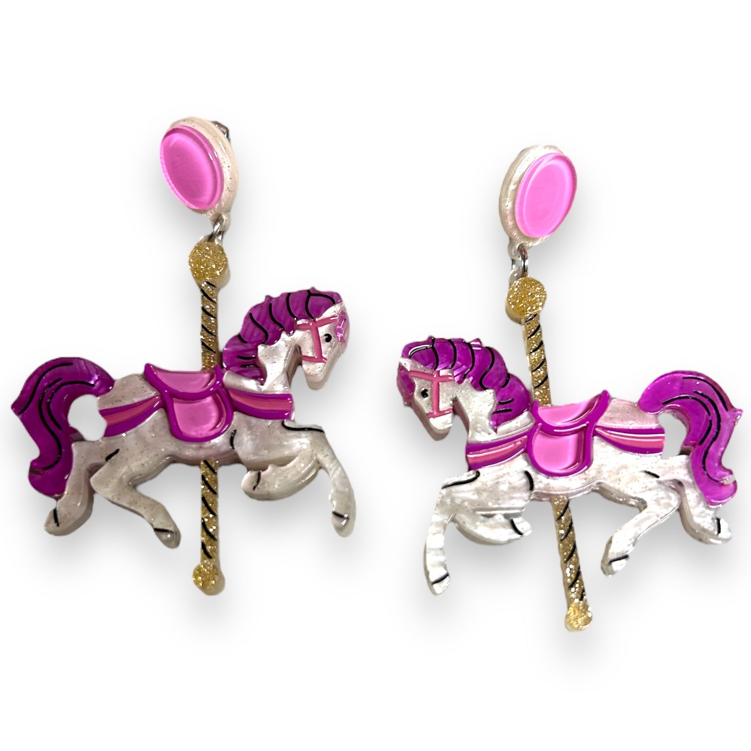 Funfair Carousel Horse Acrylic Earrings by Lipstick &amp;amp; Chrome x Makokot