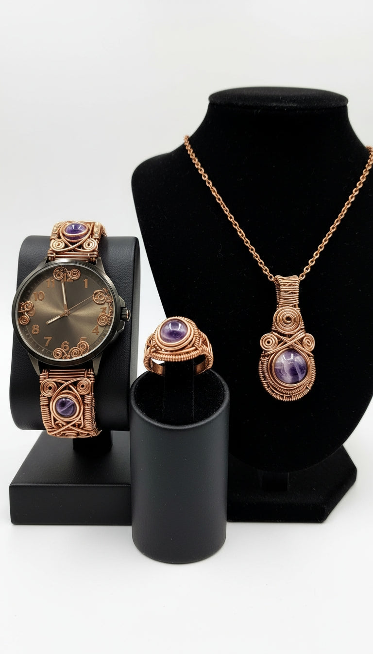 Custom Copper Wire Wrapped Amethyst/Custom Stone Set #6