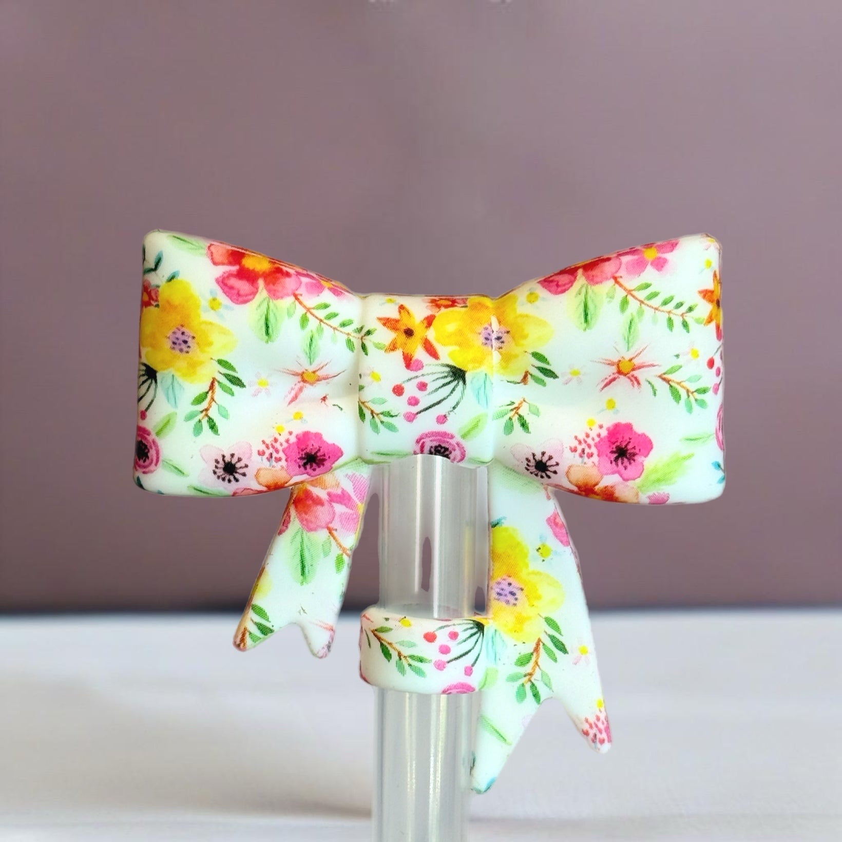 SUMMER FLORAL 3D BOW STRAW TOPPER