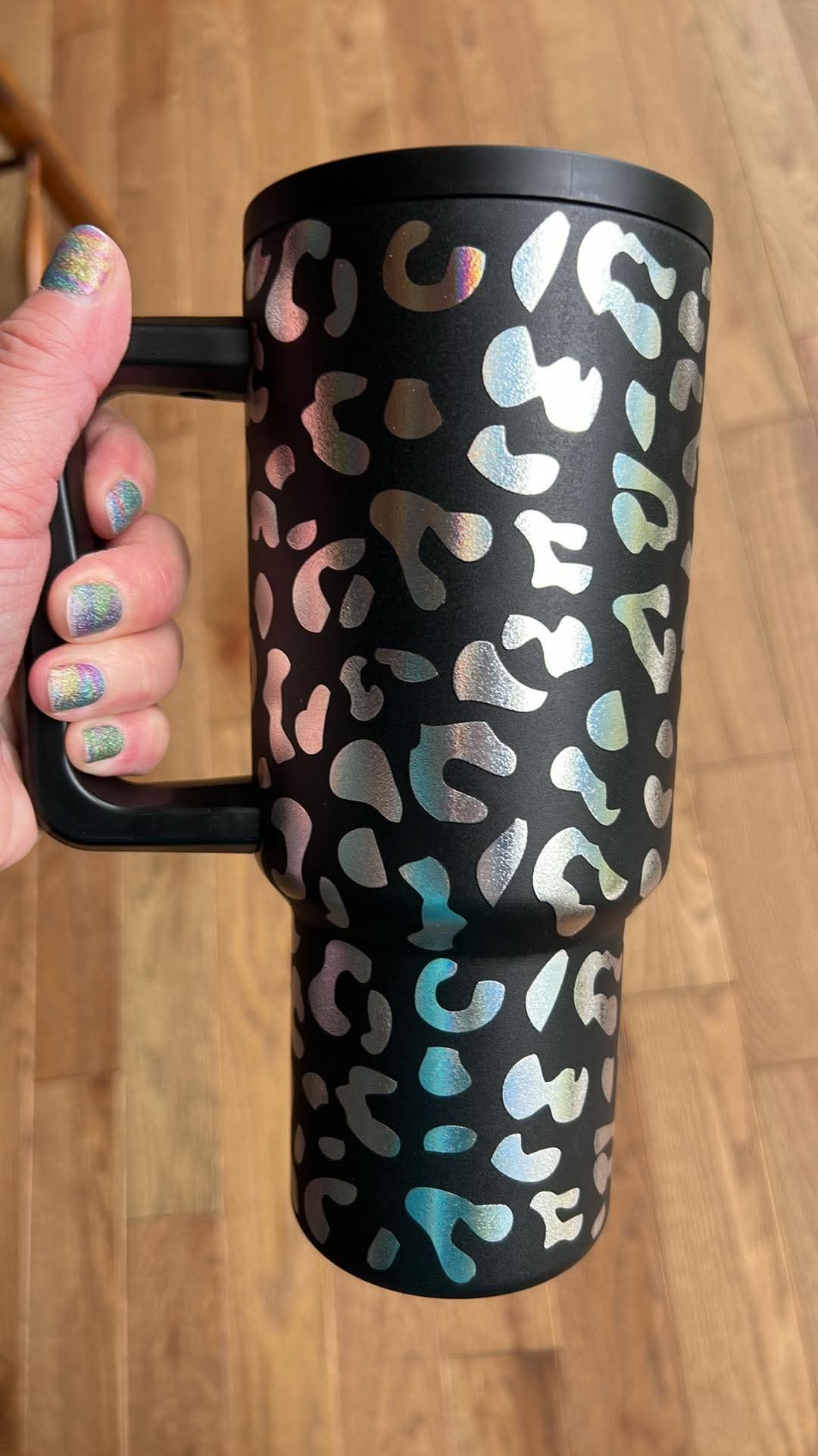 30 Oz Holographic Tumbler w/ Handle - Black Leopard