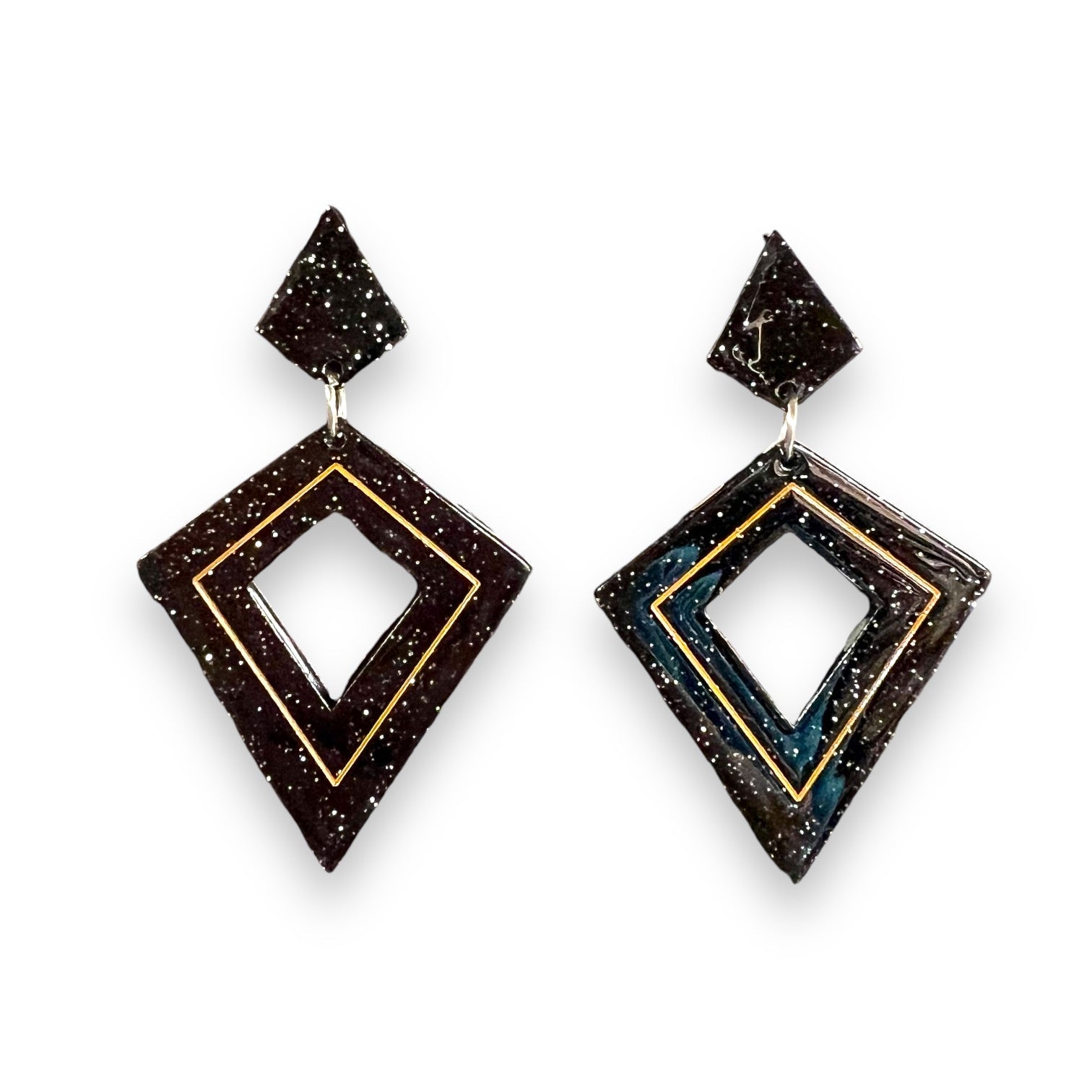Retro Diamond Dangle Earrings by Lipstick &amp;amp; Chrome - BLACK