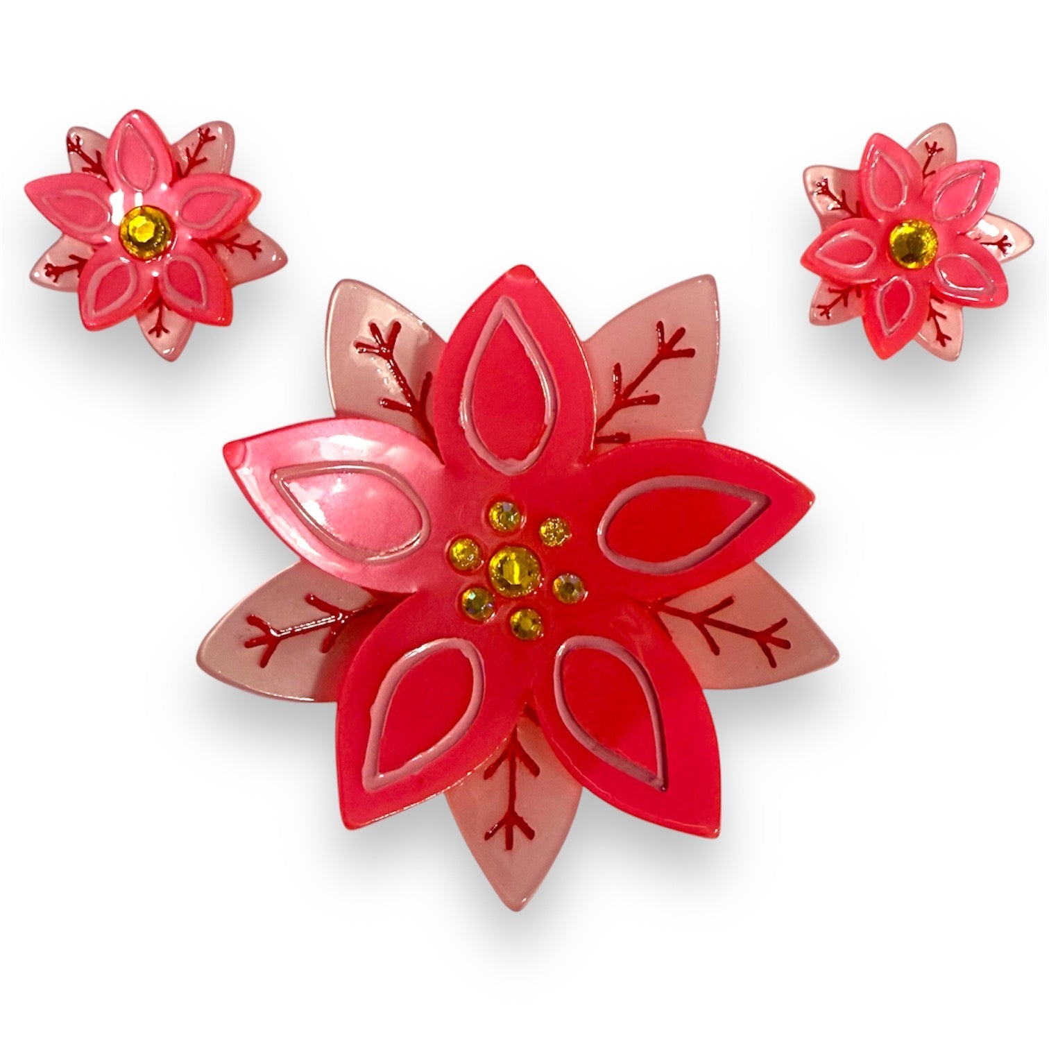Pretty Poinsettia Brooch &amp;amp; Earring Set by Lipstick &amp;amp; Chrome