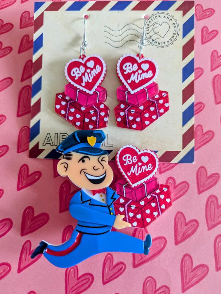 Valentine&amp;#39;s Happy Mail Brooch &amp;amp; Earrings Set by 50&amp;#39;s Vintage Dame x Lipstick &amp;amp; Chrome