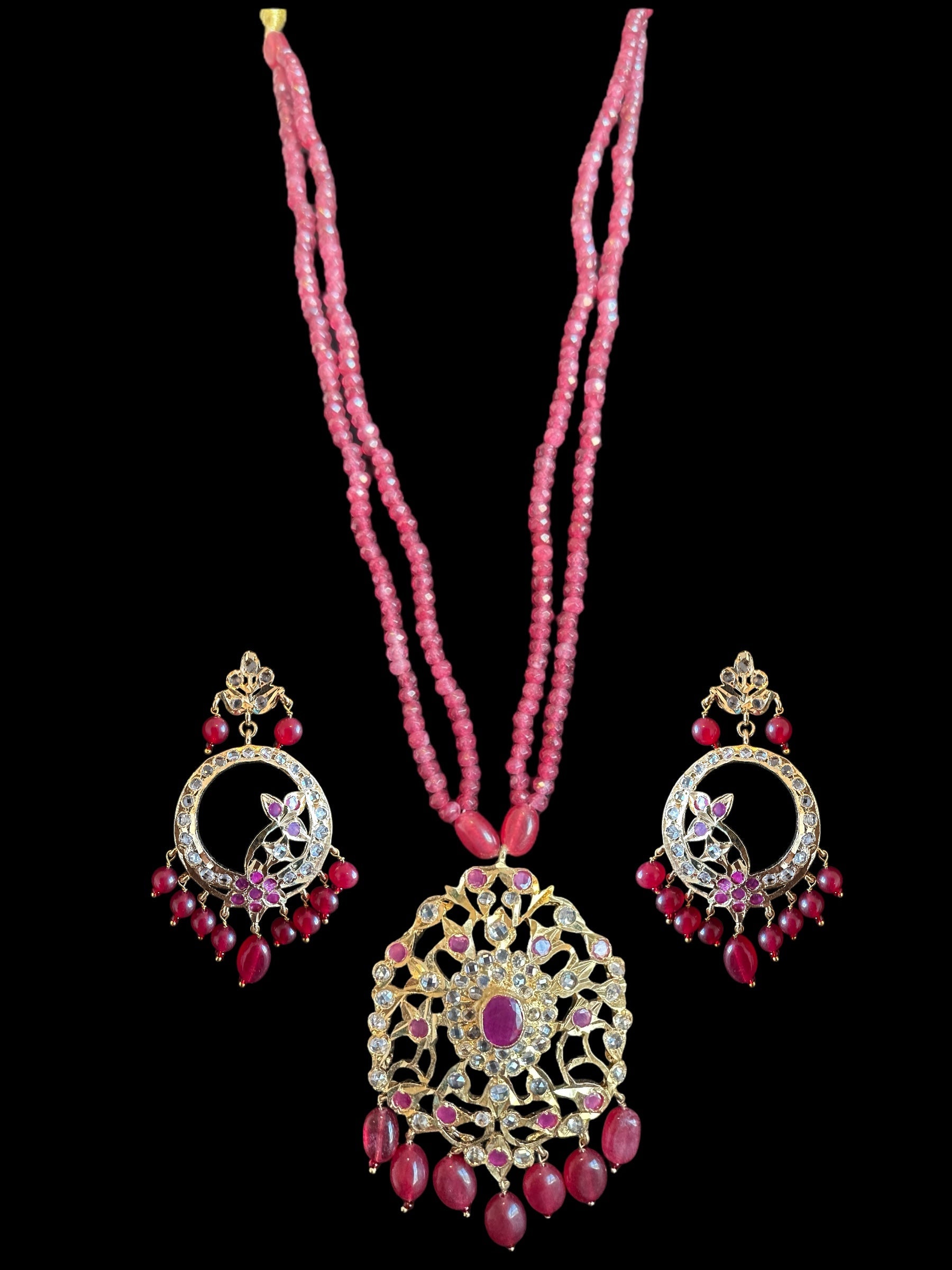 PS519 Hima ruby Pendant set with earrings (SHIPS IN 3 WEEKS )