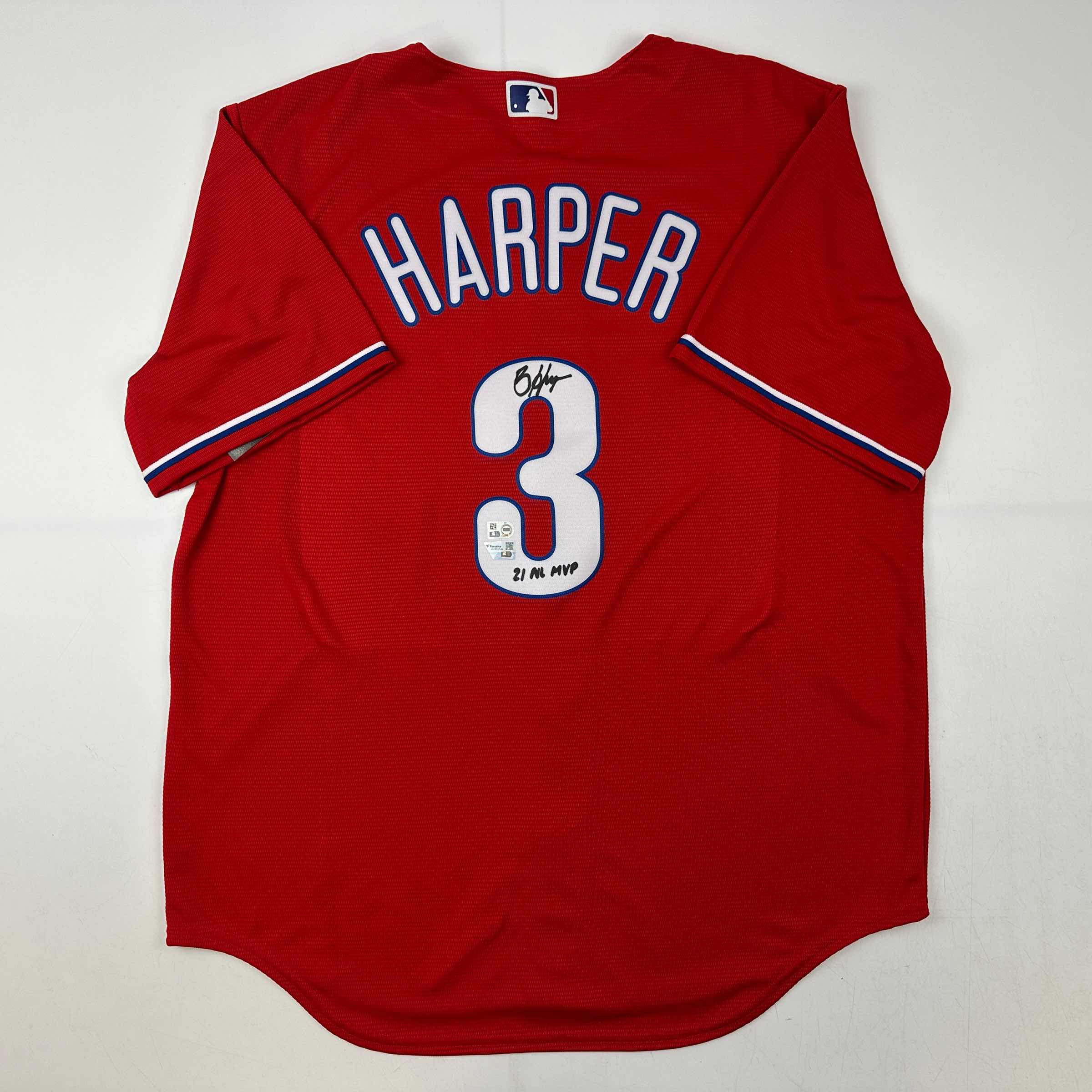 Autographed/Signed Bryce Harper 21 NL MVP Philadelphia Phillies Red Replica Baseball Jersey Fanatics &amp;amp; MLB COA