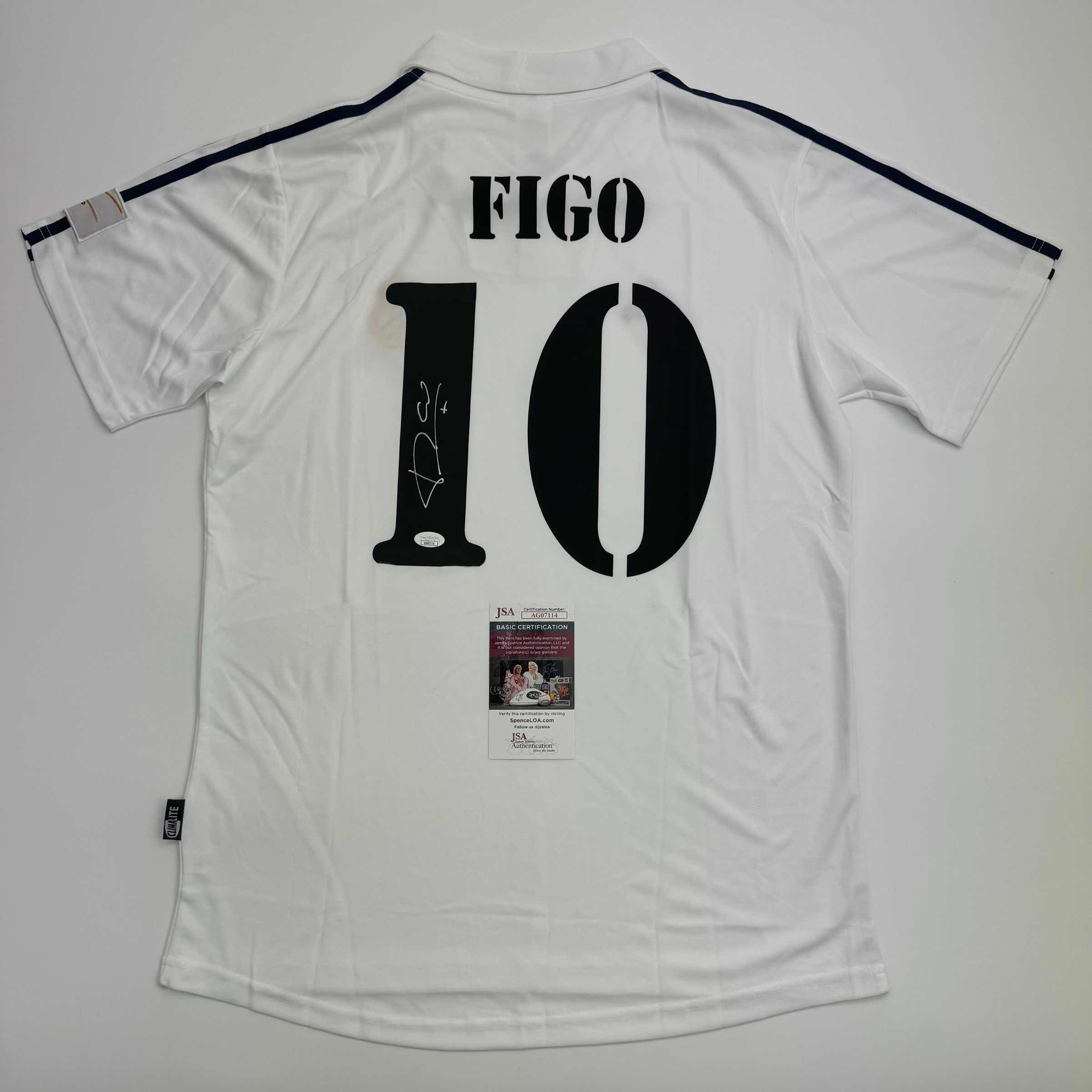 Autographed/Signed Luis Figo Real Madrid White Soccer Jersey Beckett BAS COA