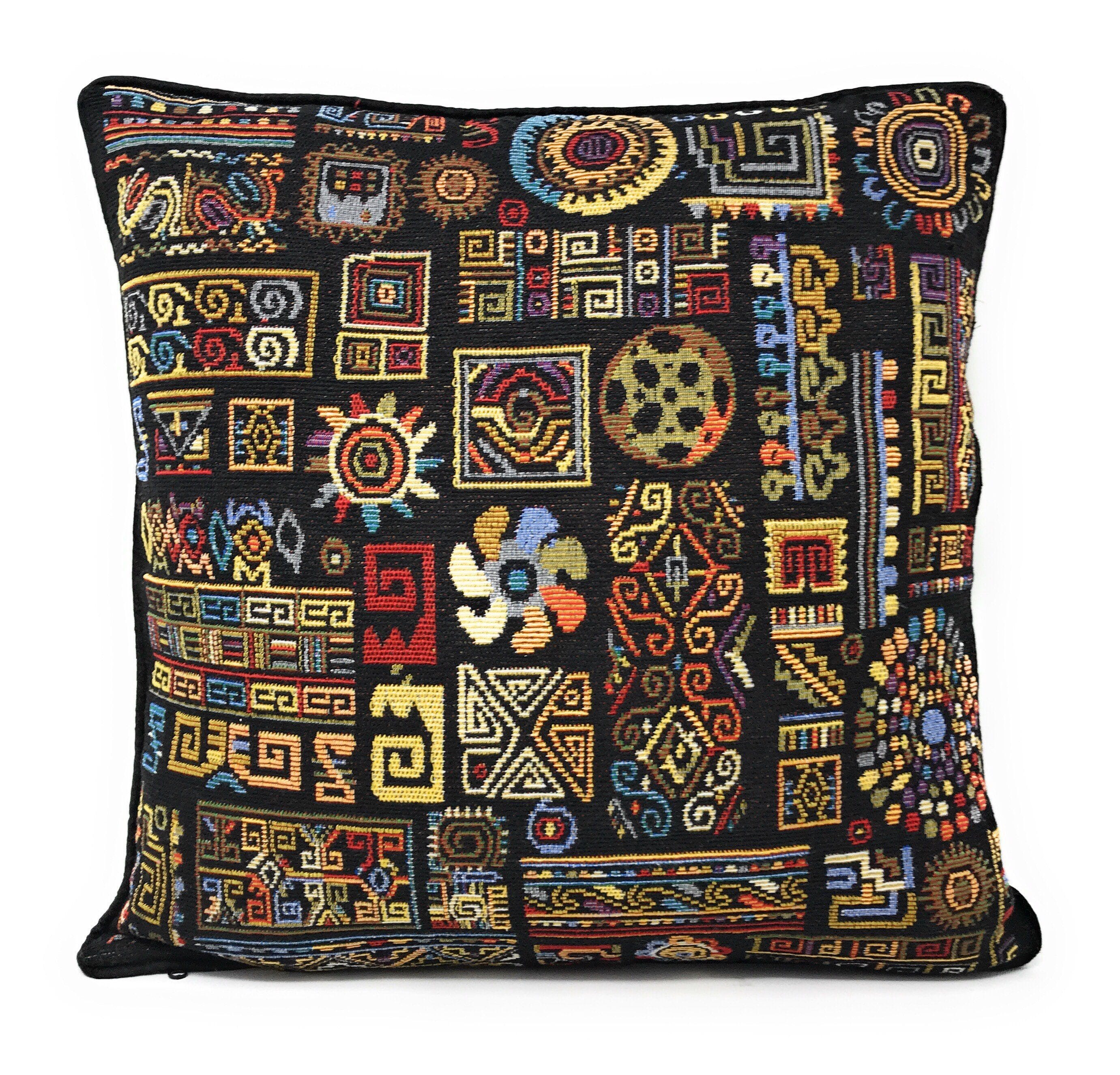 DaDa Bedding Ethnic Ornaments Geometric Black Tapestry Throw Pillow Covers 16&amp;quot; (18118)