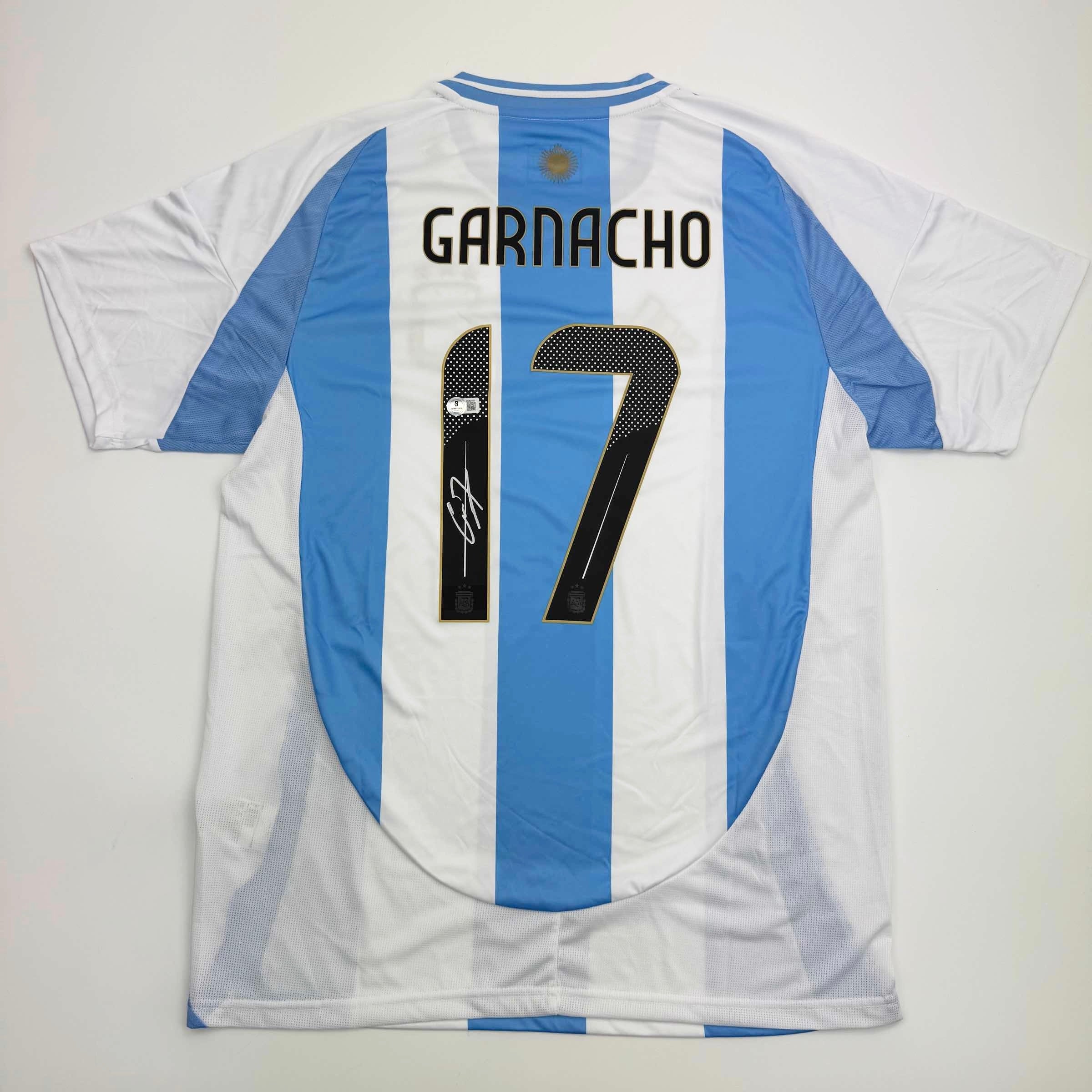Autographed/Signed Alejandro Garnacho Argentina Blue Soccer Futbol Jersey Beckett BAS COA #2