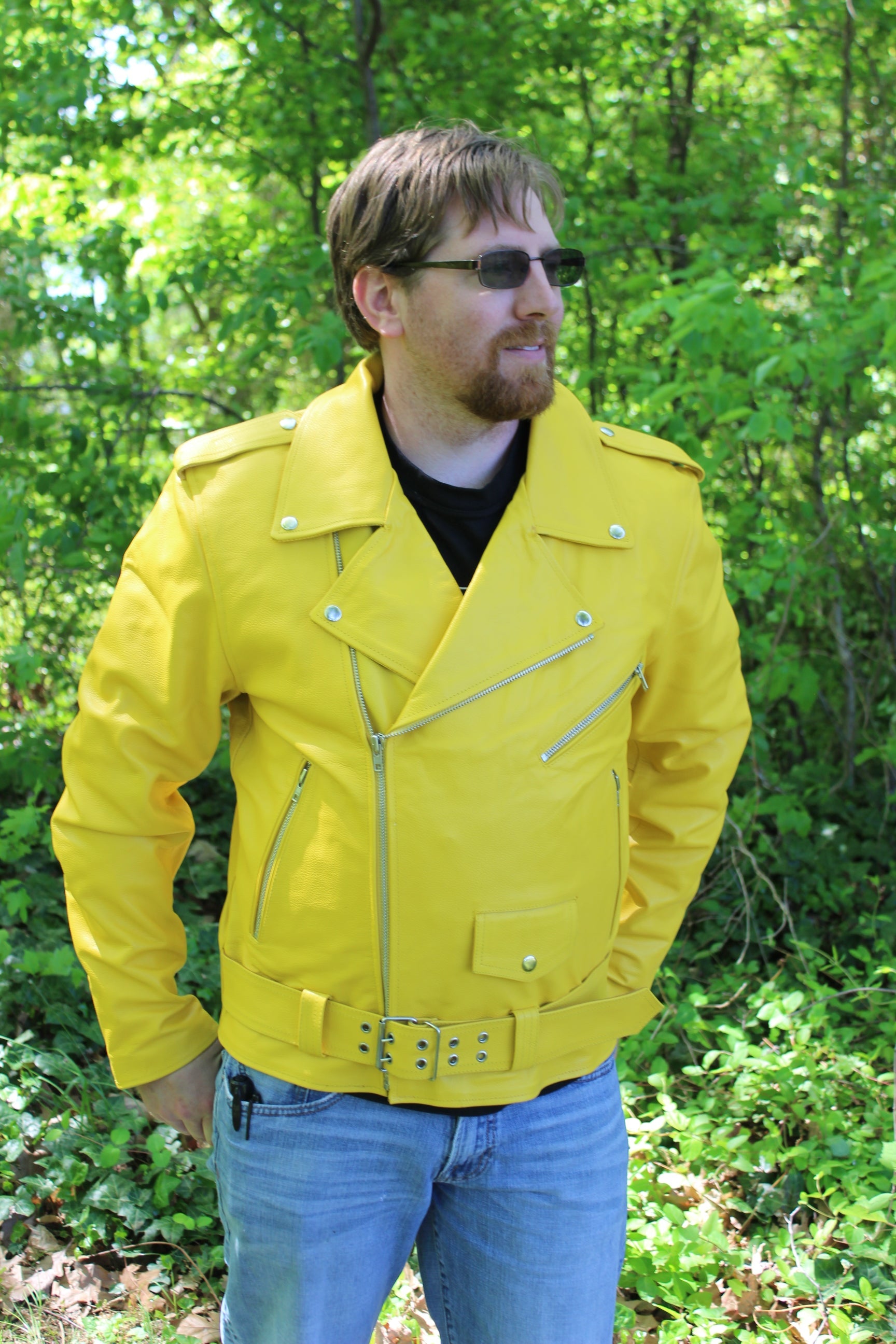 Otter and Fox Leather Biker Jackets in Yellow