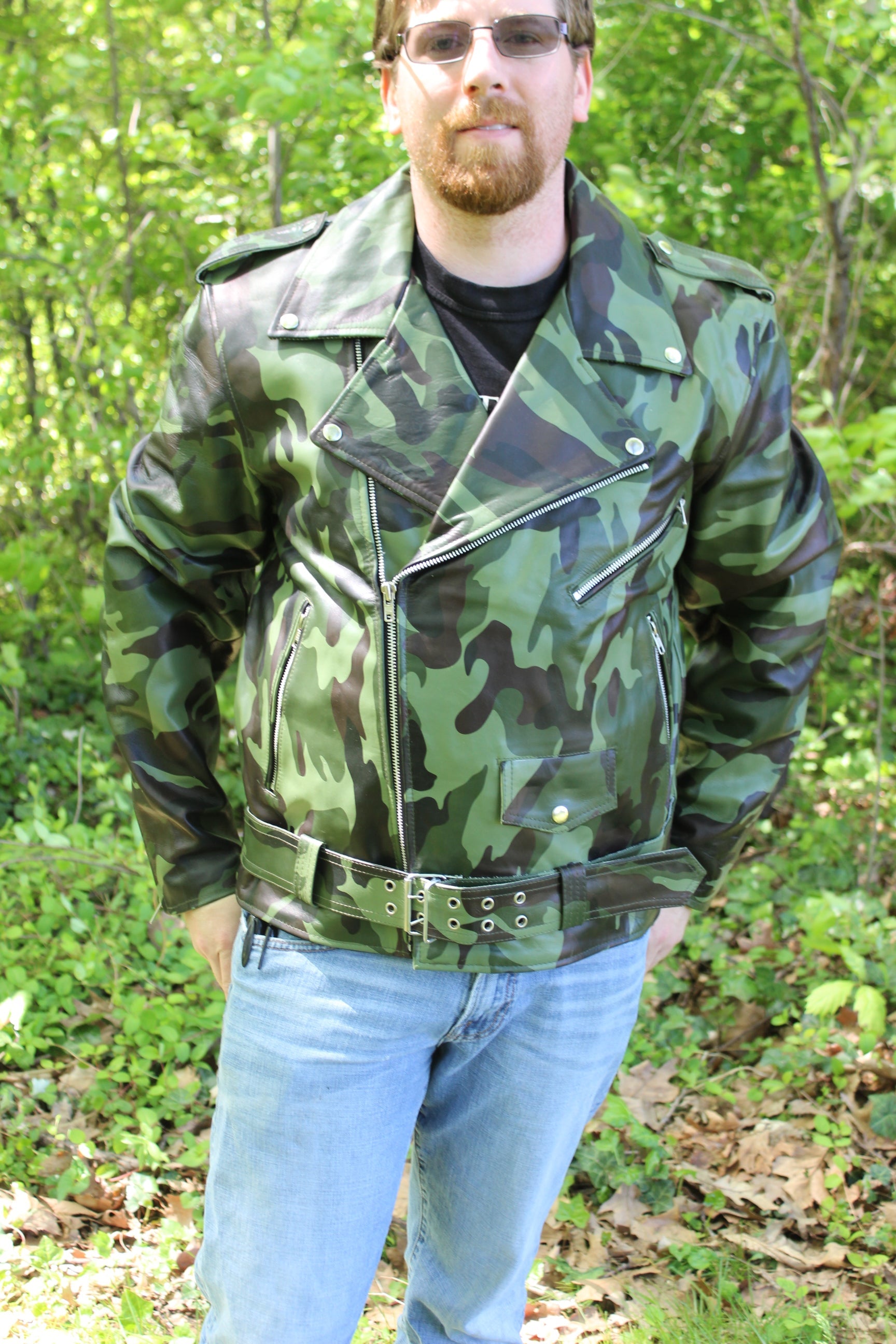 Otter and Fox Leather Biker Jackets in Camo