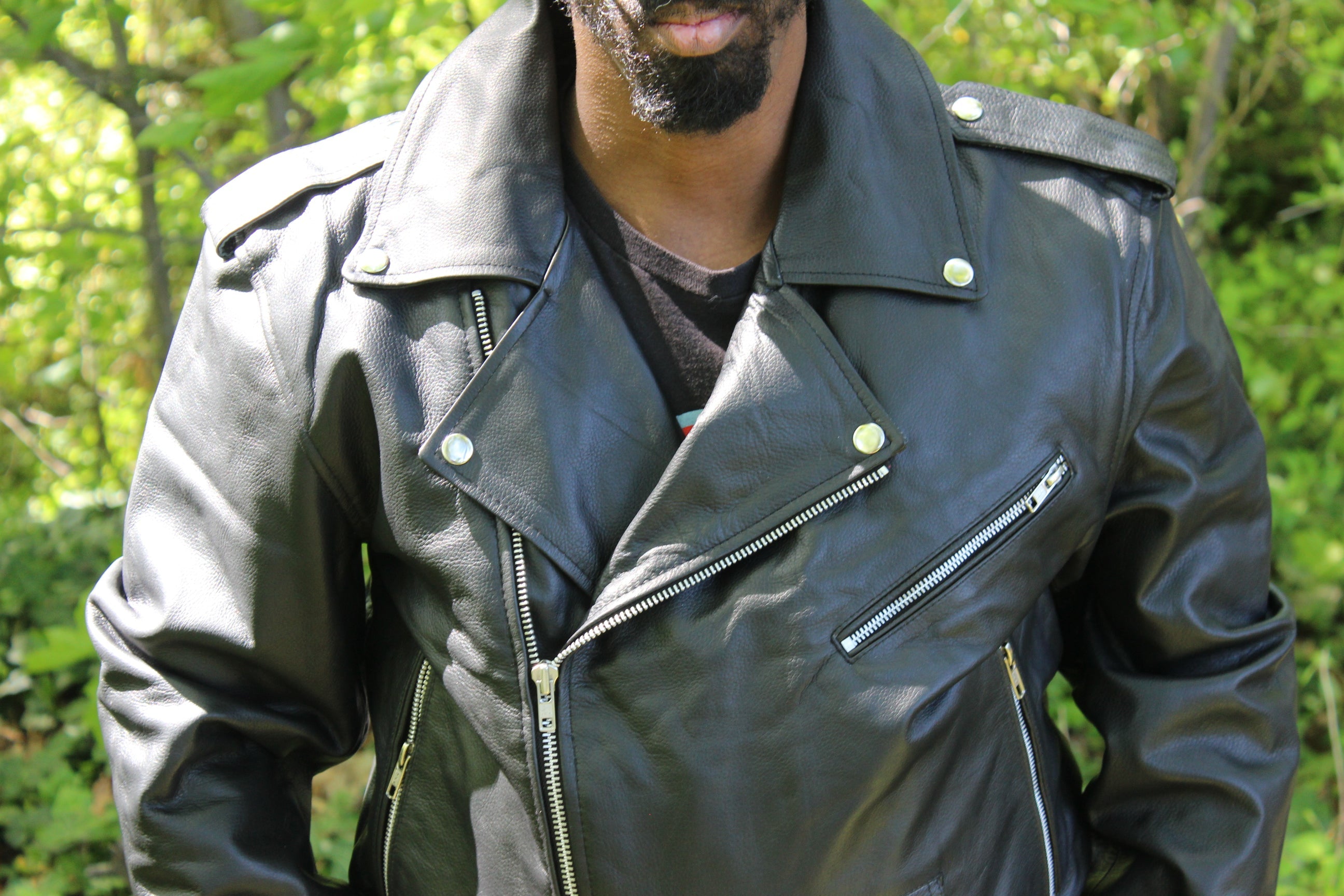 Otter and Fox Leather Biker Jackets in Classic Black