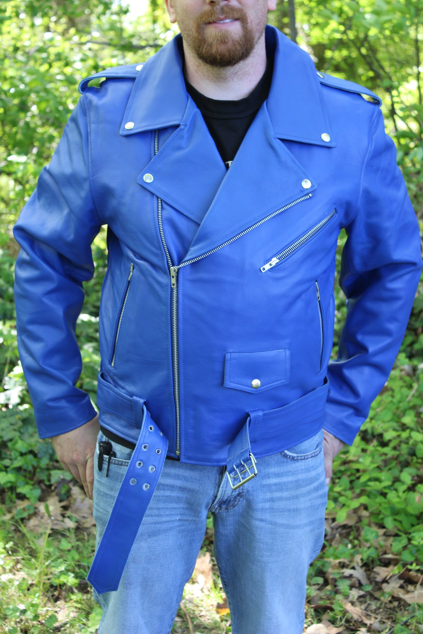 Otter and Fox Leather Biker Jackets in Blue