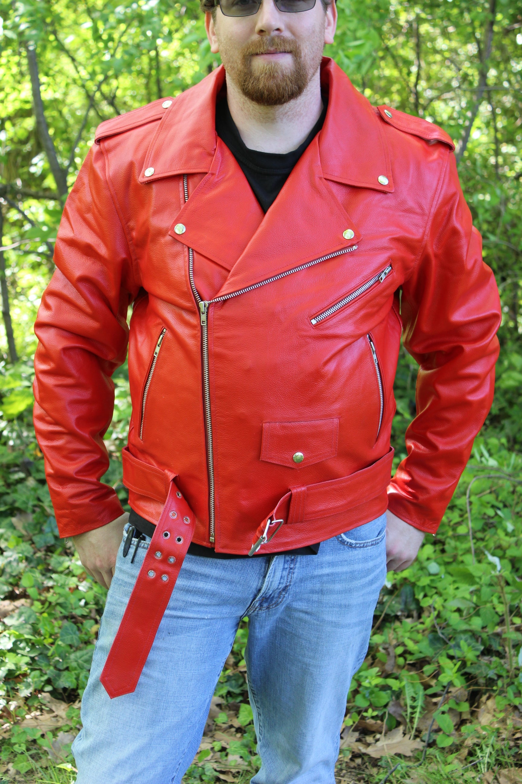 Otter and Fox Leather Biker Jackets in Red