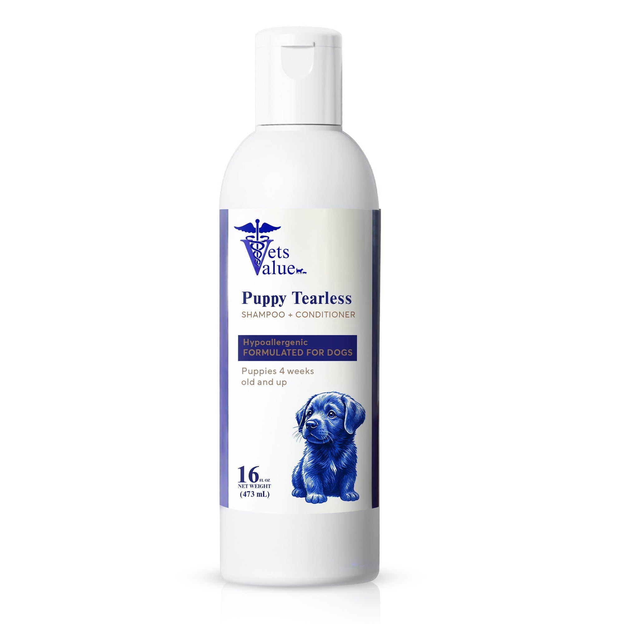 Vets Value Puppy Tearless Shampoo + Conditioner 16oz - Hypoallergenic Dog Wash for Puppies 4 Weeks &amp;amp; Up Gentle Formula Soothes Sensitive Skin, Softens Coat, Nourishing, Healthy Grooming - pH Balanced