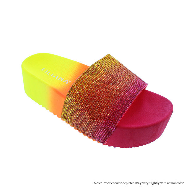 Ombre Bling Slides - Fuchsia/Orange/Yellow