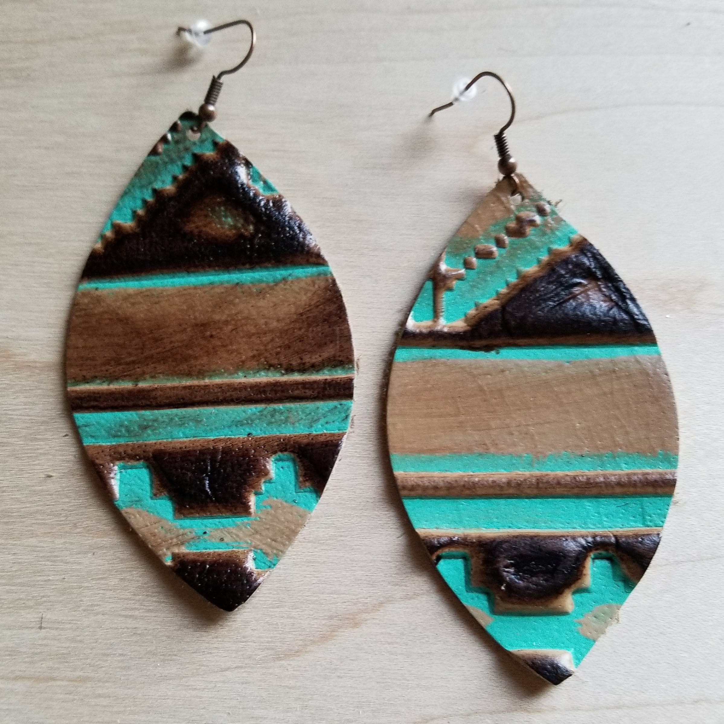 Leather Oval Earrings in Turquoise Navajo 217f