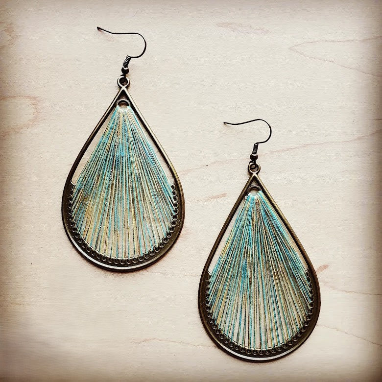 Large Woven Teardrop Earrings in Teal 206b