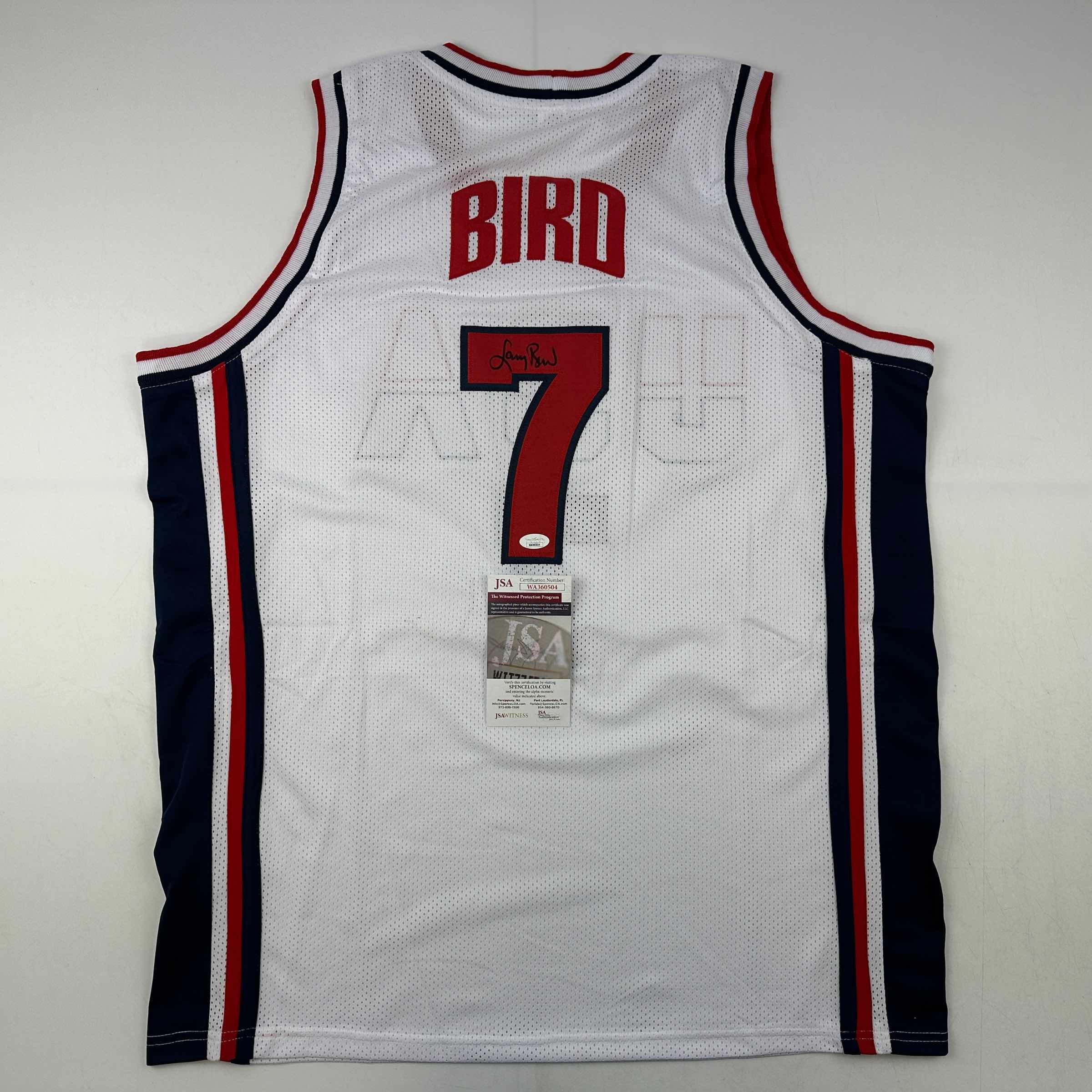 Autographed/Signed Larry Bird United States USA White 1992 Dream Team Basketball Jersey JSA COA