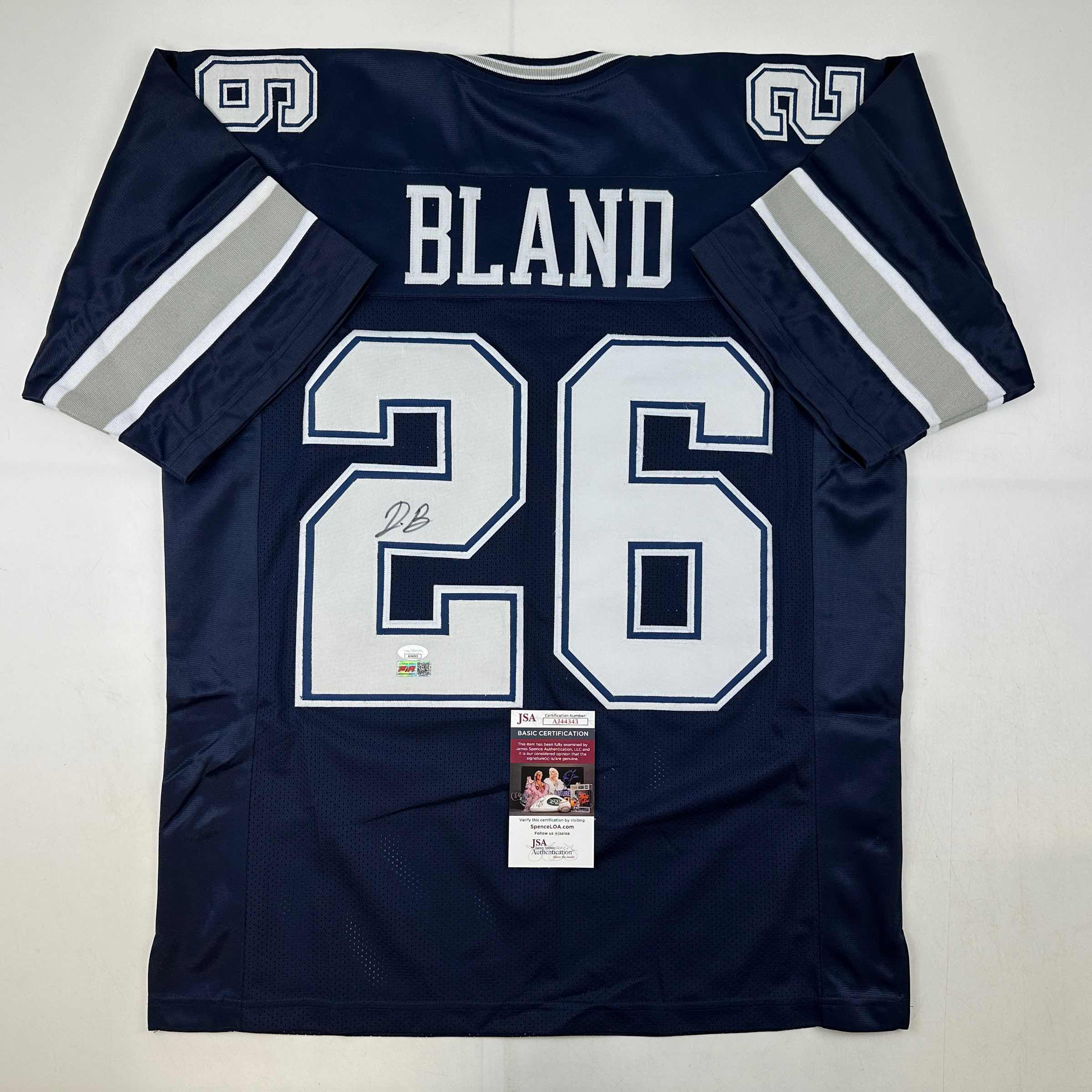 Autographed/Signed Daron Bland Dallas Blue Football Jersey JSA COA