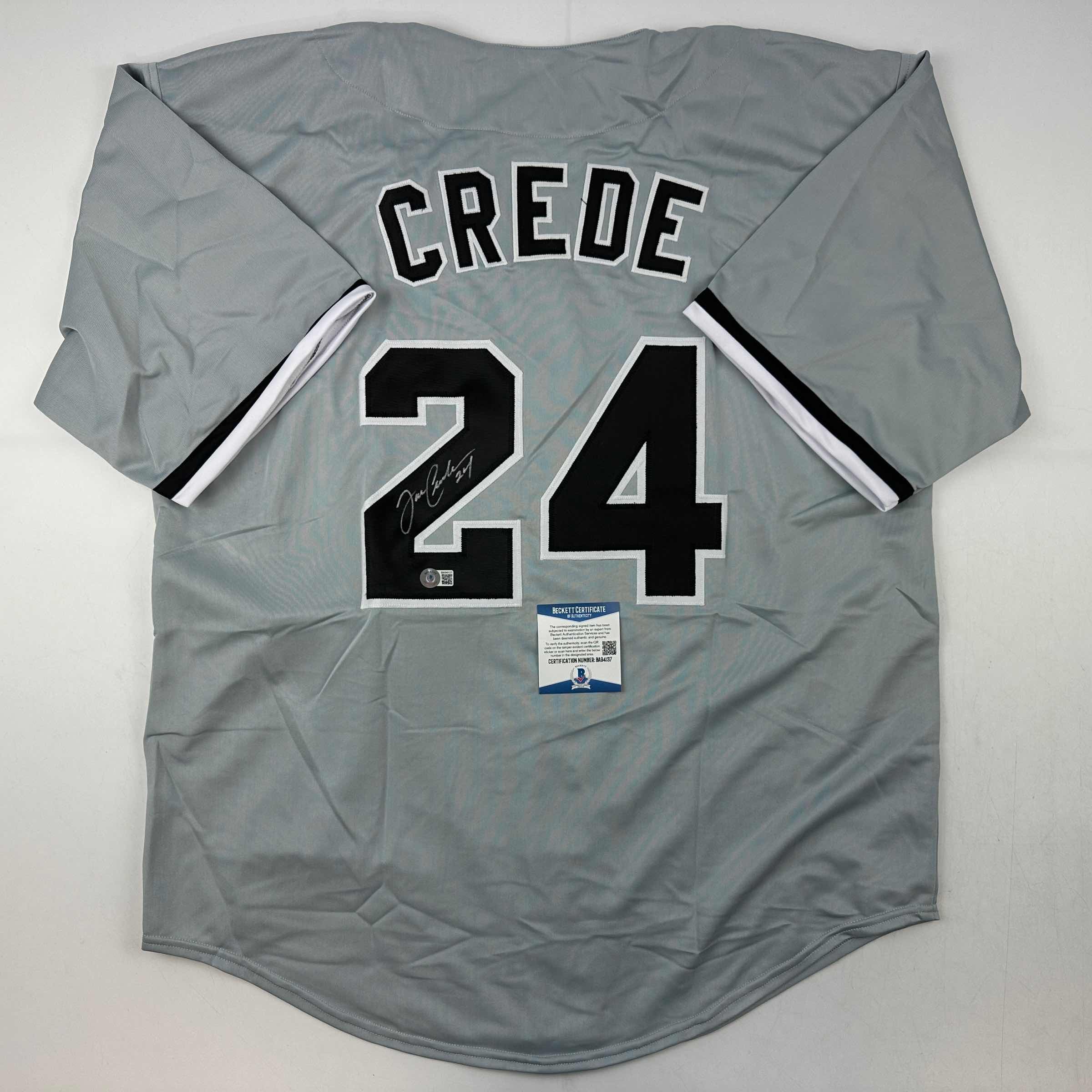 Autographed/Signed Joe Crede Chicago Grey Baseball Jersey Beckett BAS COA