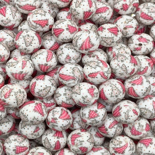 P573 PINK CHRISTMAS TREES 15MM PRINT (1ct)