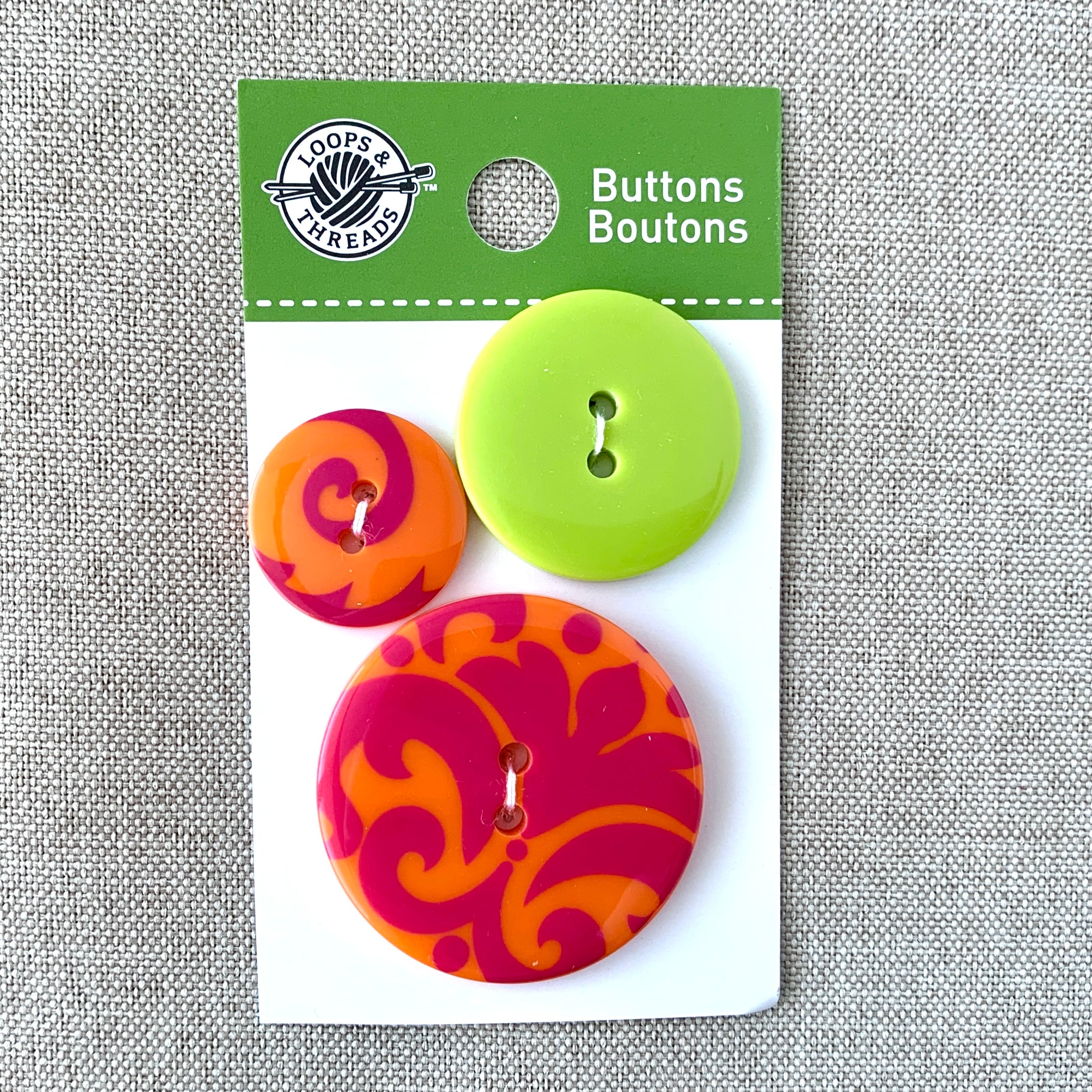 Damask Bright - Loops and Threads - 2 Hole - Assorted Sizes - Orange Pink Green