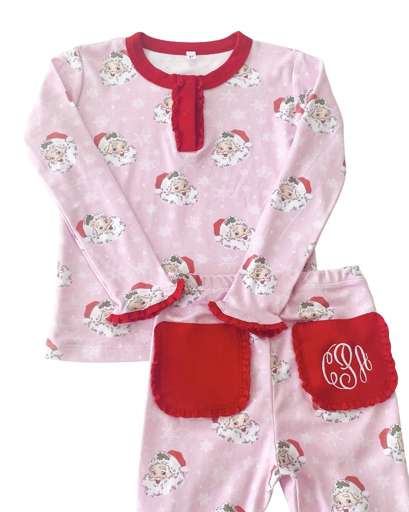 Vintage Santa Pink Knit Pajama Set
