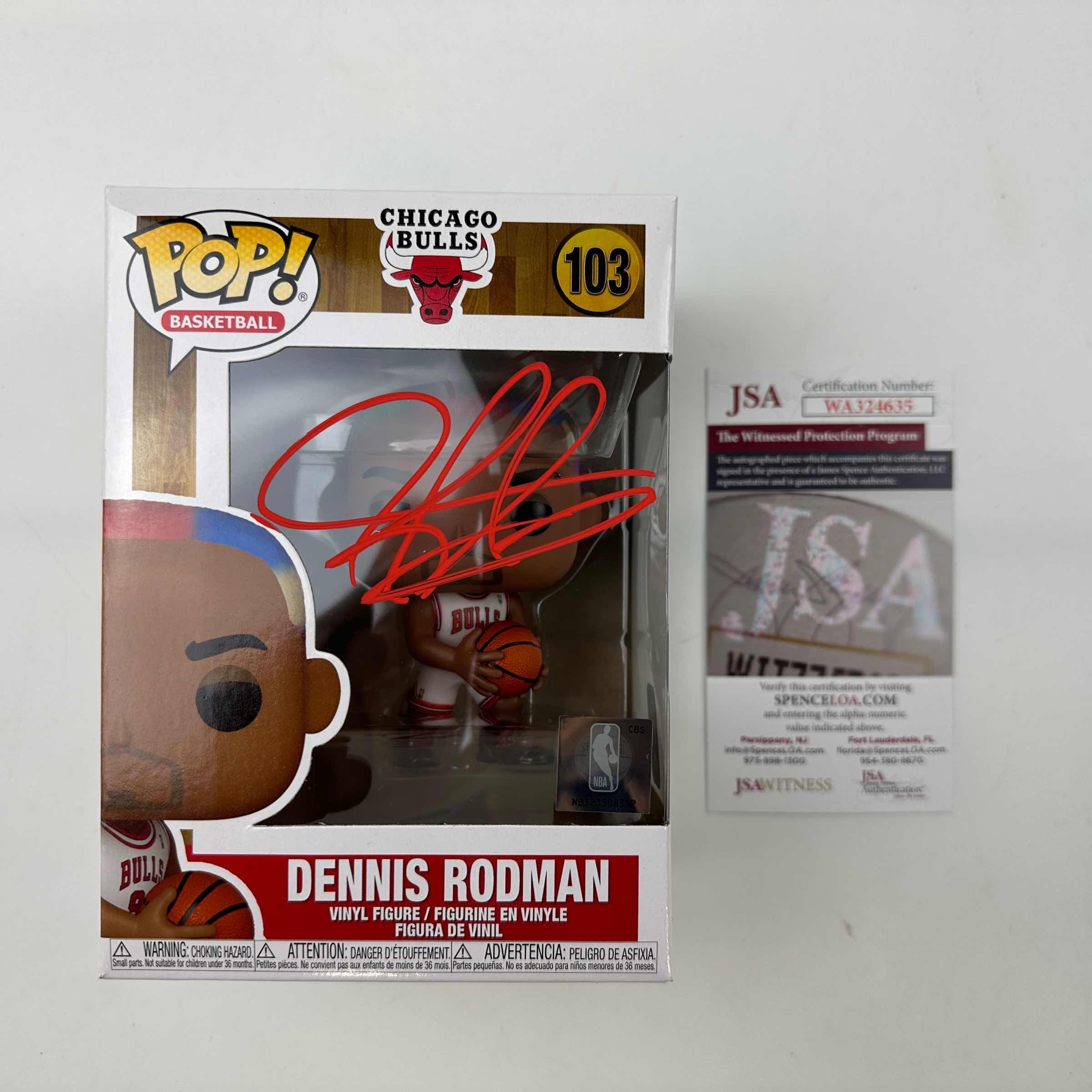 Autographed/Signed Dennis Rodman Chicago Bulls Basketball Funko Pop #103 Figurine JSA COA