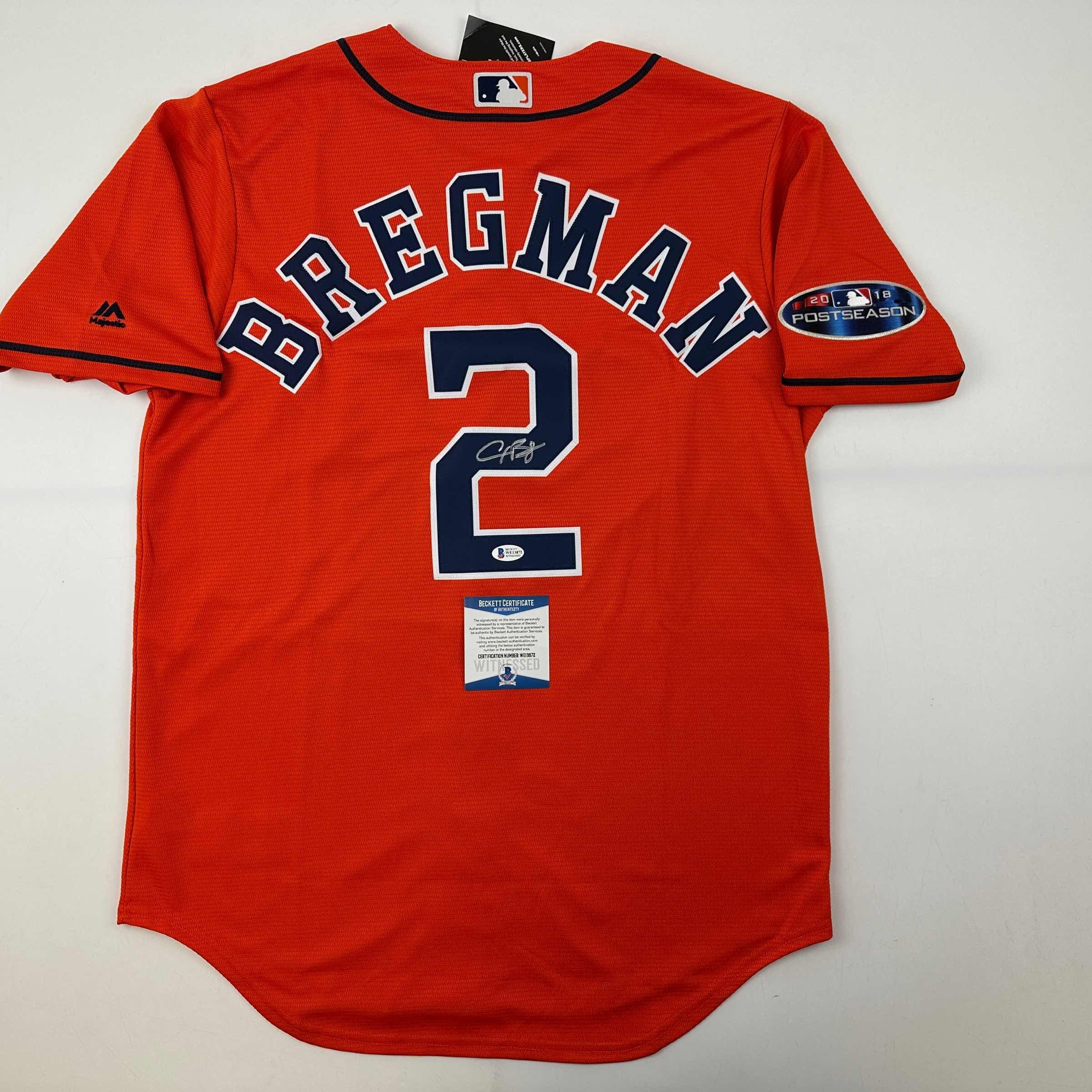Autographed/Signed Alex Bregman Houston Astros Authentic Orange Baseball Jersey Beckett BAS COA