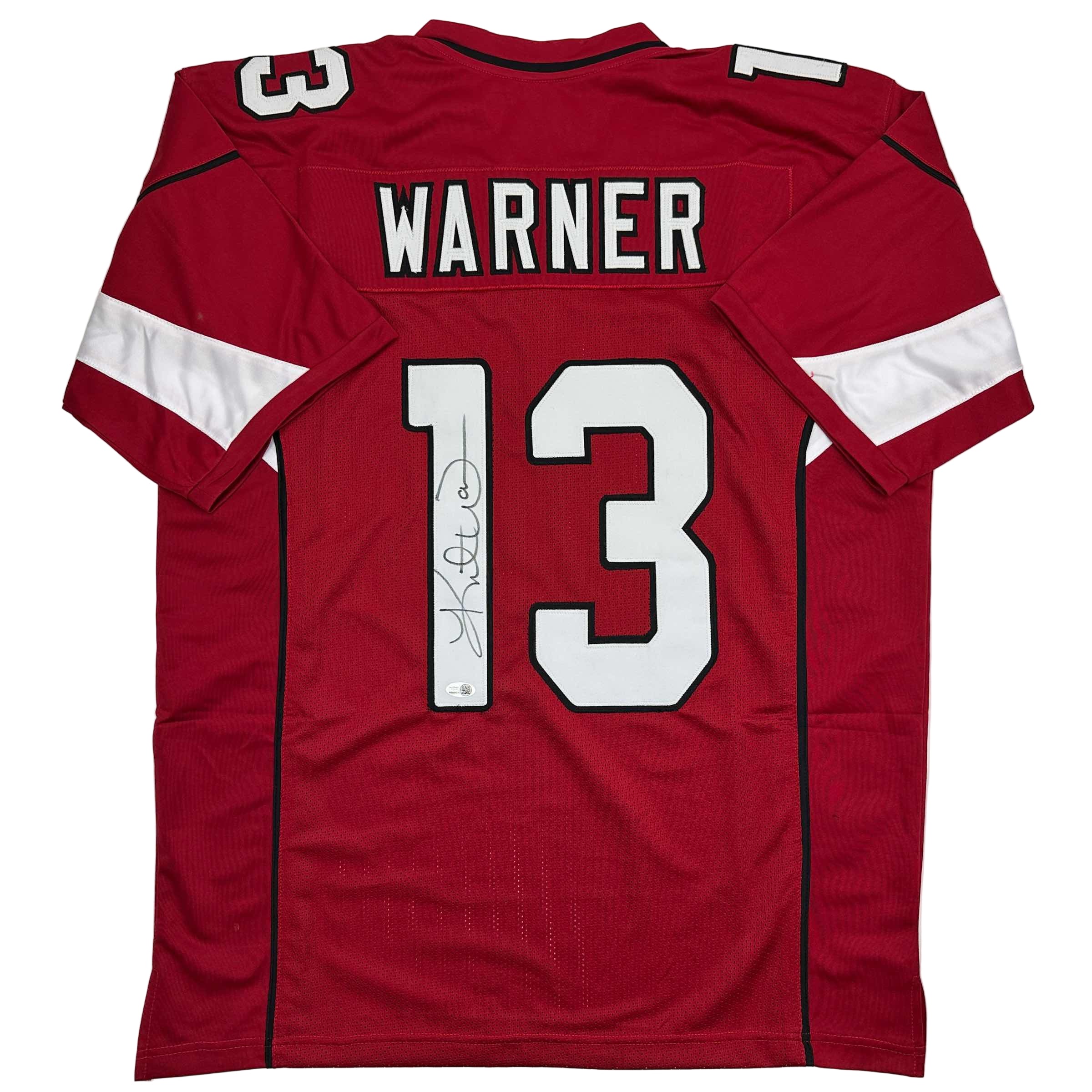 Autographed/Signed Kurt Warner Arizona Red Football Jersey JSA COA