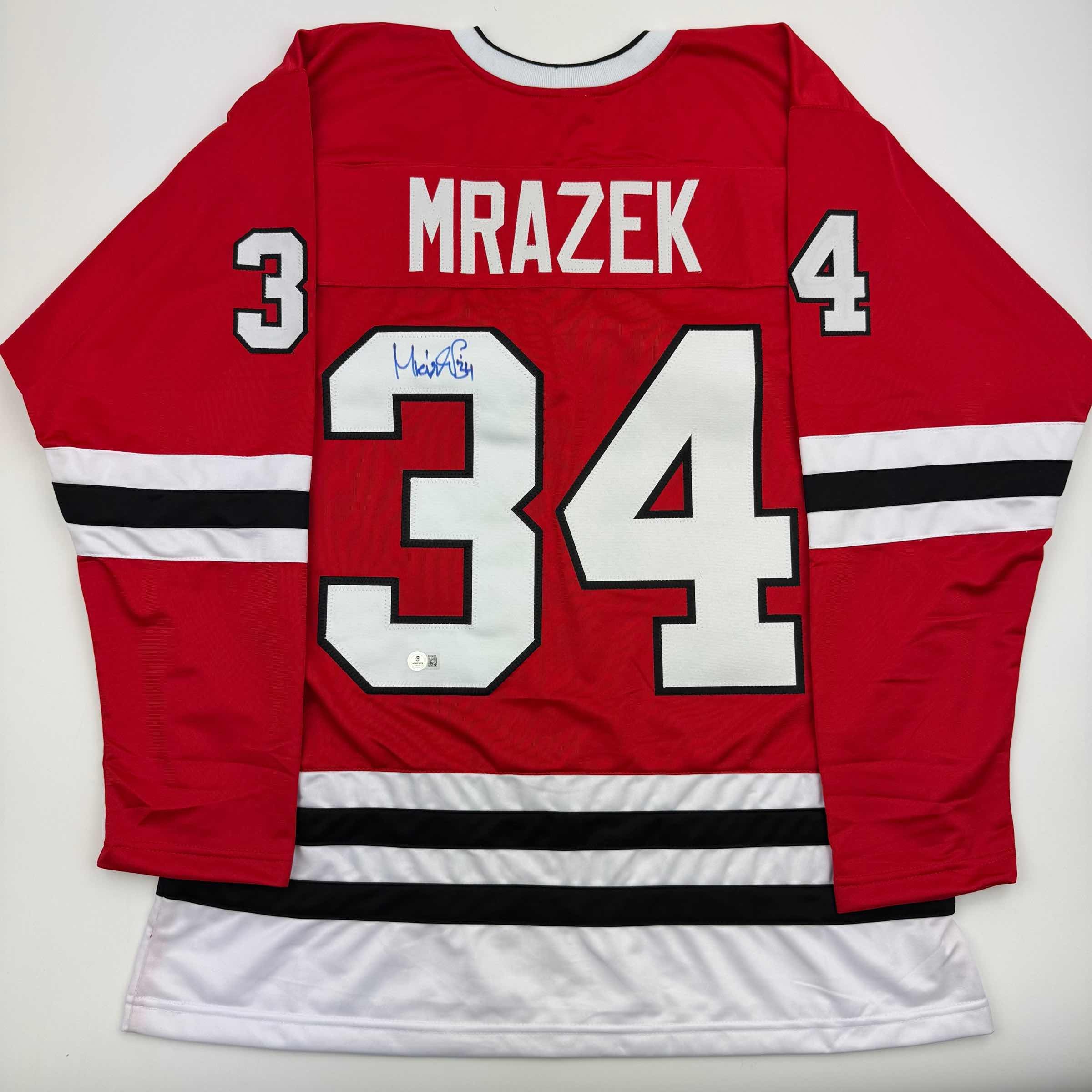 Autographed/Signed Petr Mrazek Chicago Red Hockey Jersey Beckett BAS COA