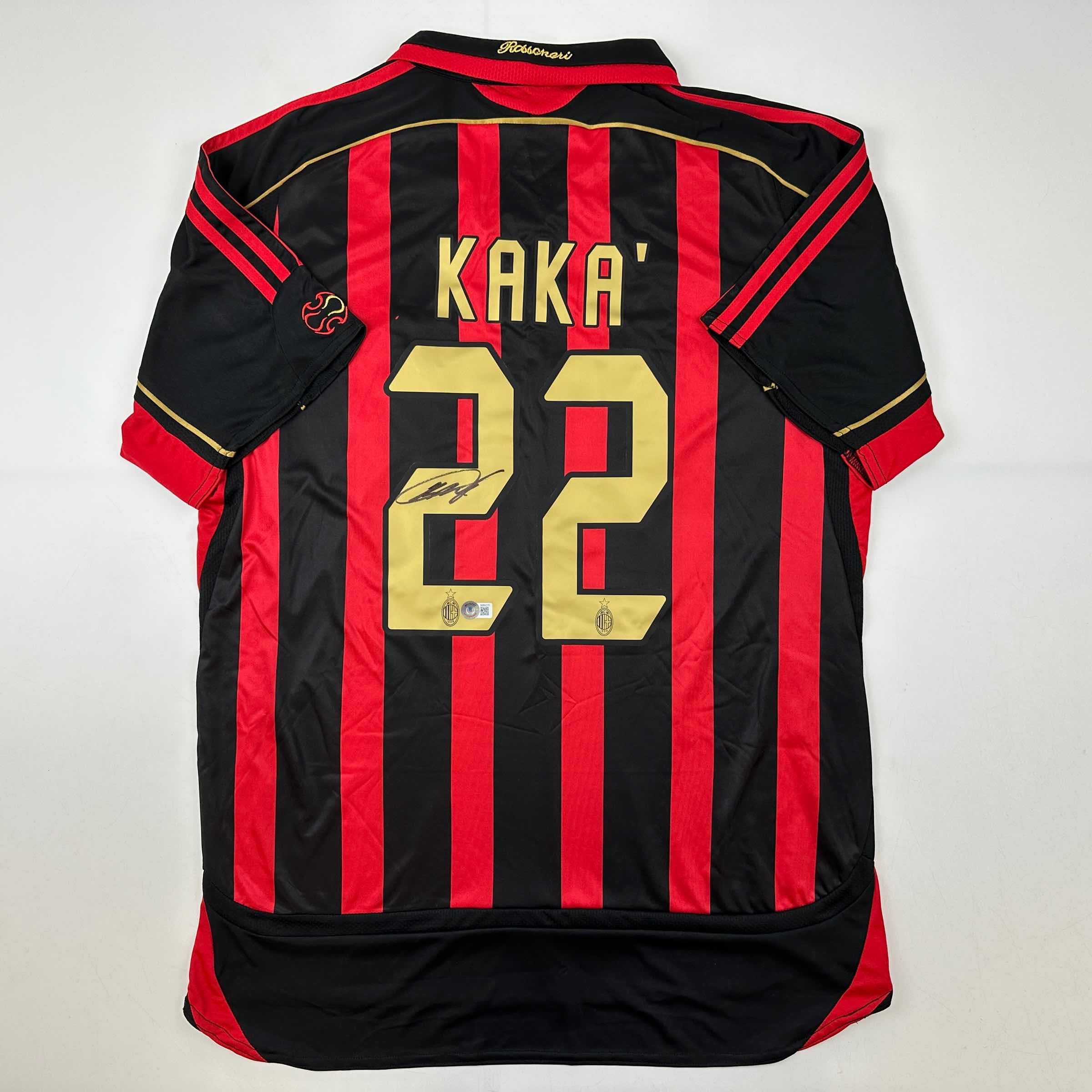Autographed/Signed Ricardo Kaka AC Milan Black/Red Soccer Futbol Jersey Beckett BAS COA