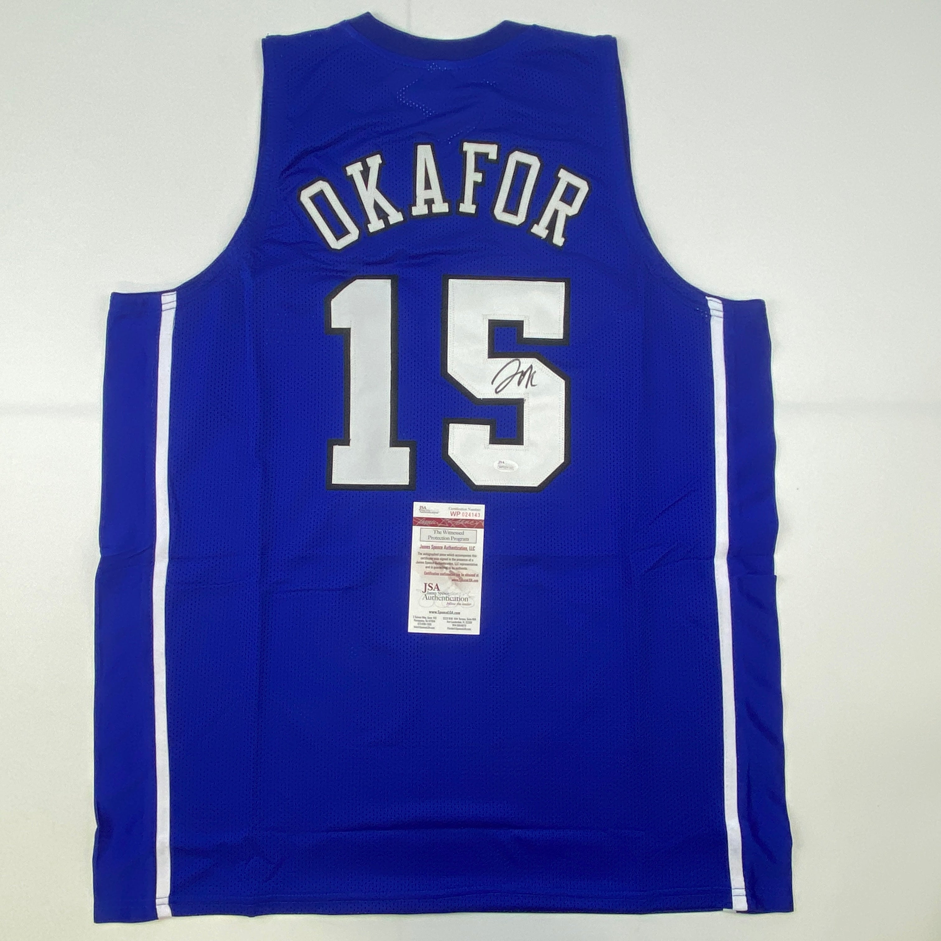Autographed/Signed Jahlil Okafor Duke Blue College Basketball Jersey JSA COA