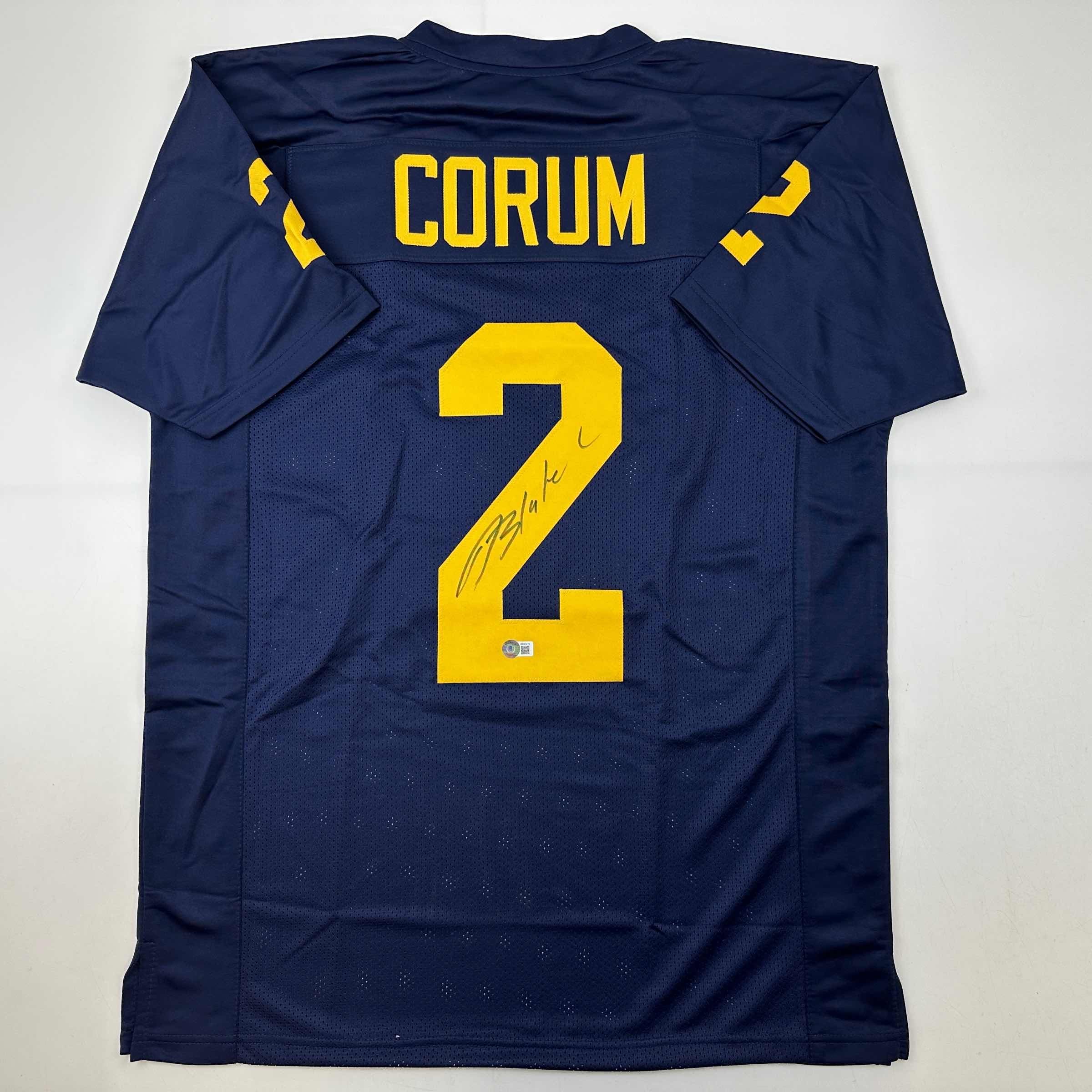 Autographed/Signed Blake Corum Michigan Blue College Football Jersey Beckett BAS COA