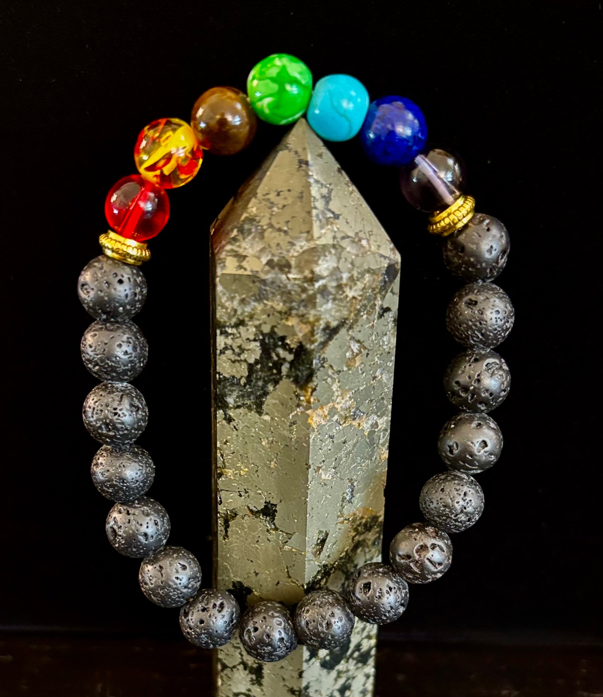 Chakra Beaded Bracelet – Volcanic Lava Rock &amp;amp; Natural Healing Stones