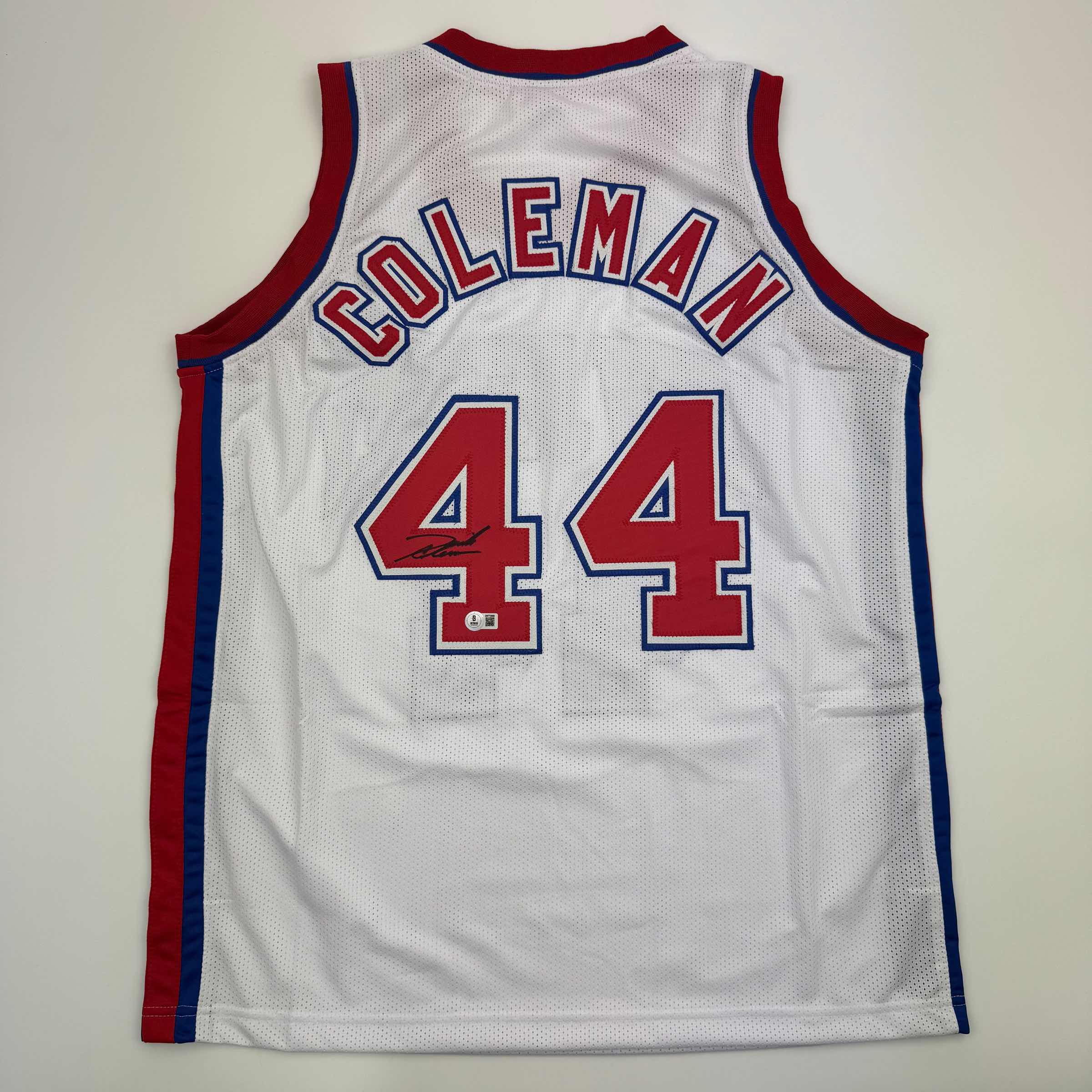 Autographed/Signed Derrick Coleman New Jersey NJ White Basketball Jersey Beckett BAS COA