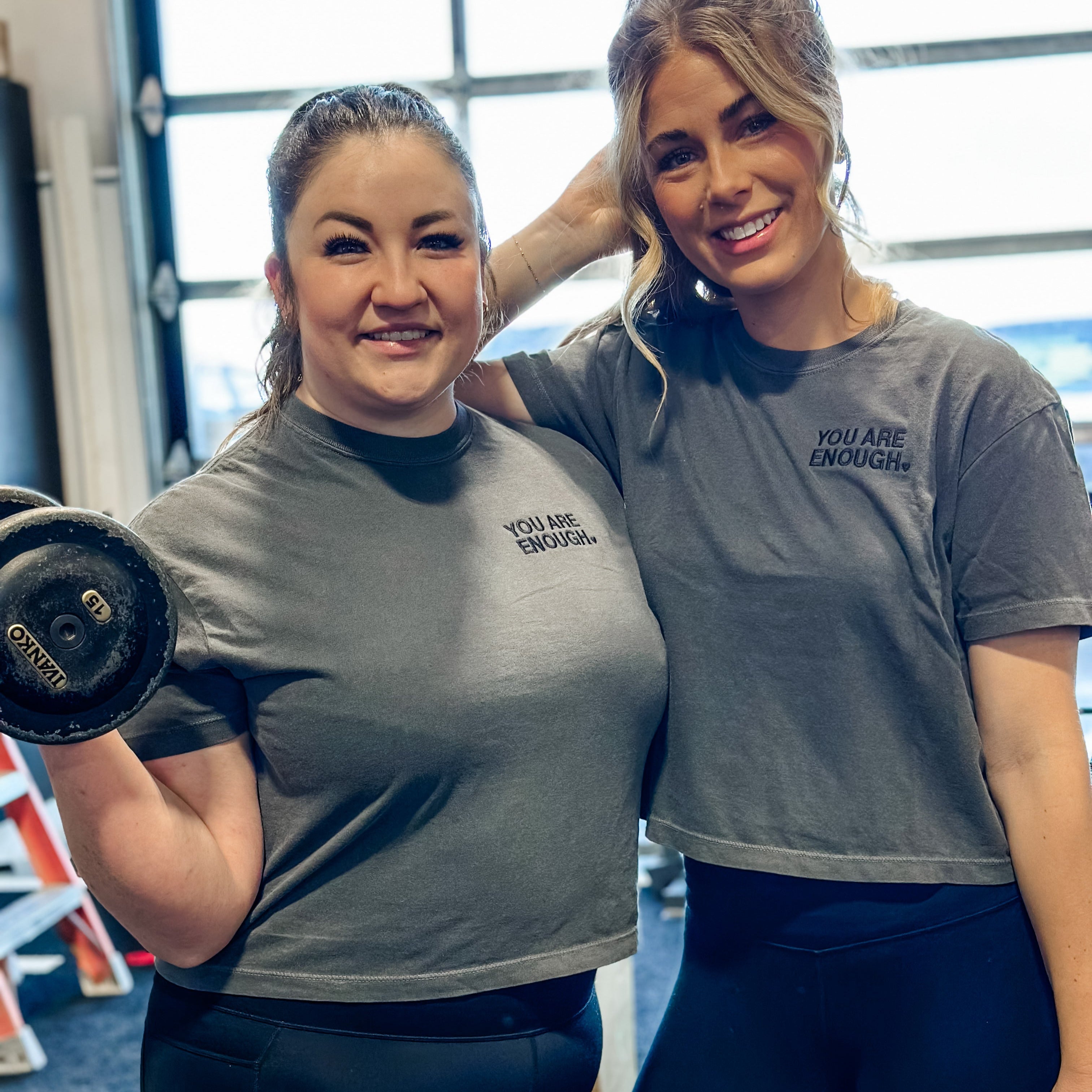 You Are Enough - Embroidered Cropped Comfort Colors Tee (Pepper)