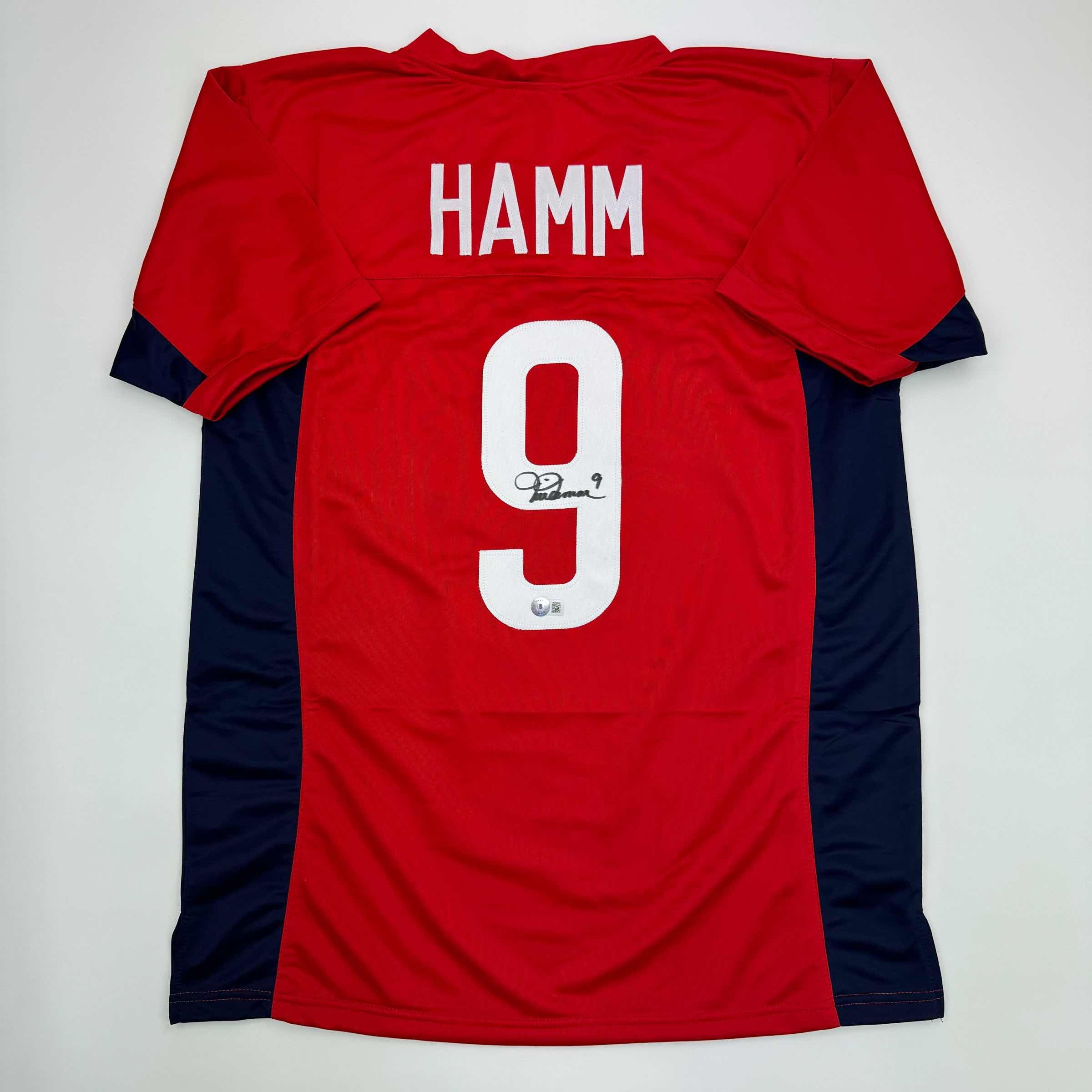 Autographed/Signed Mia Hamm Red Soccer Team USA United States World Cup Jersey Beckett BAS COA
