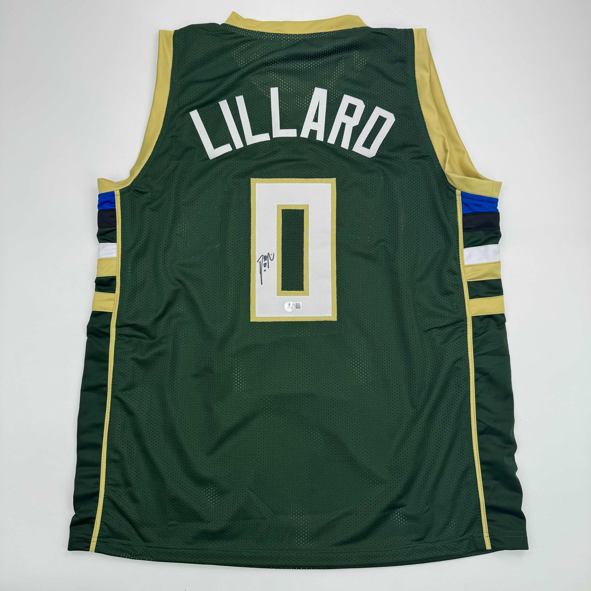 Autographed/Signed Damian Lillard Milwaukee Green Basketball Jersey Beckett BAS COA #2