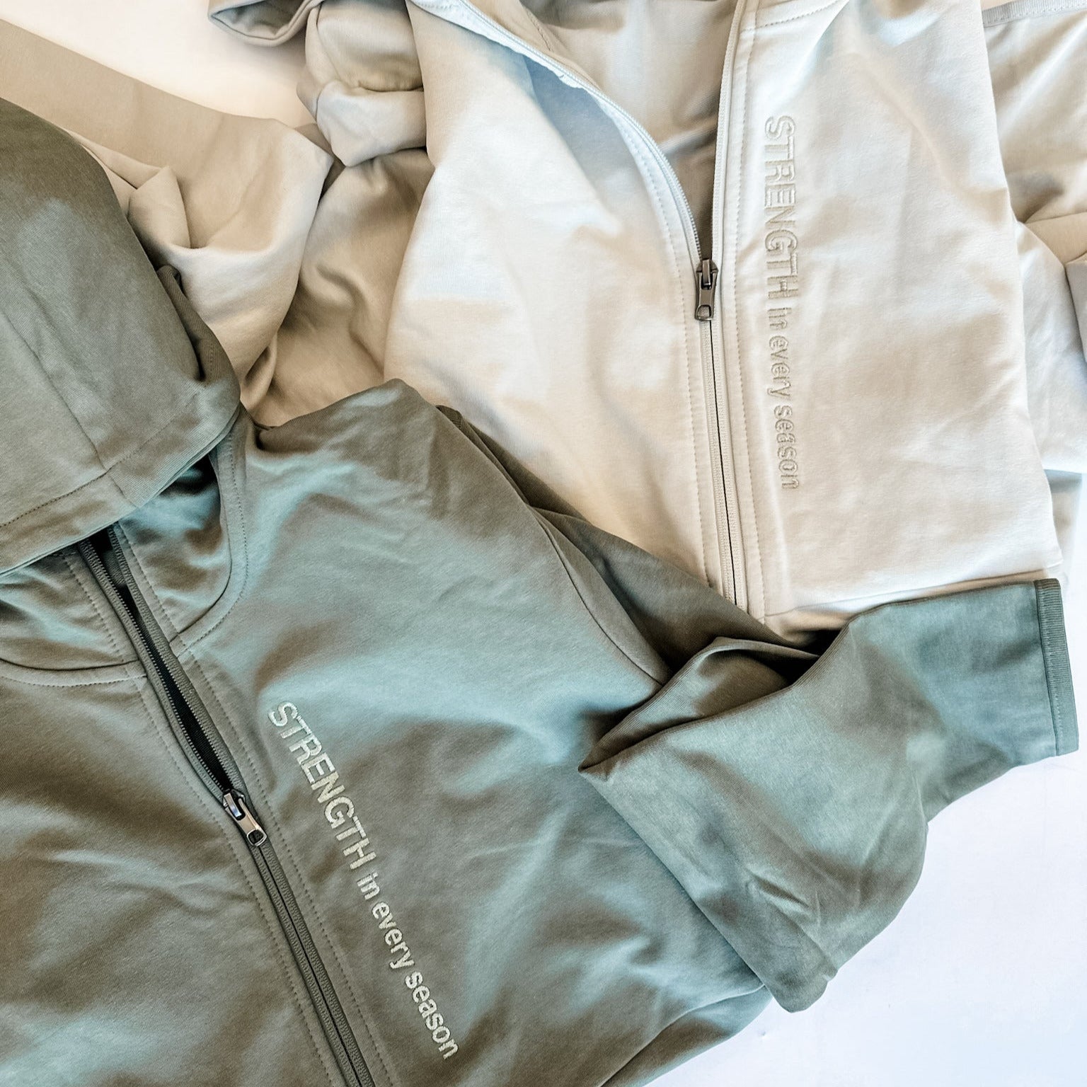 STRENGTH IN EVERY SEASON - Embroidered Full Zip Performance Hoodie - Tone on Tone