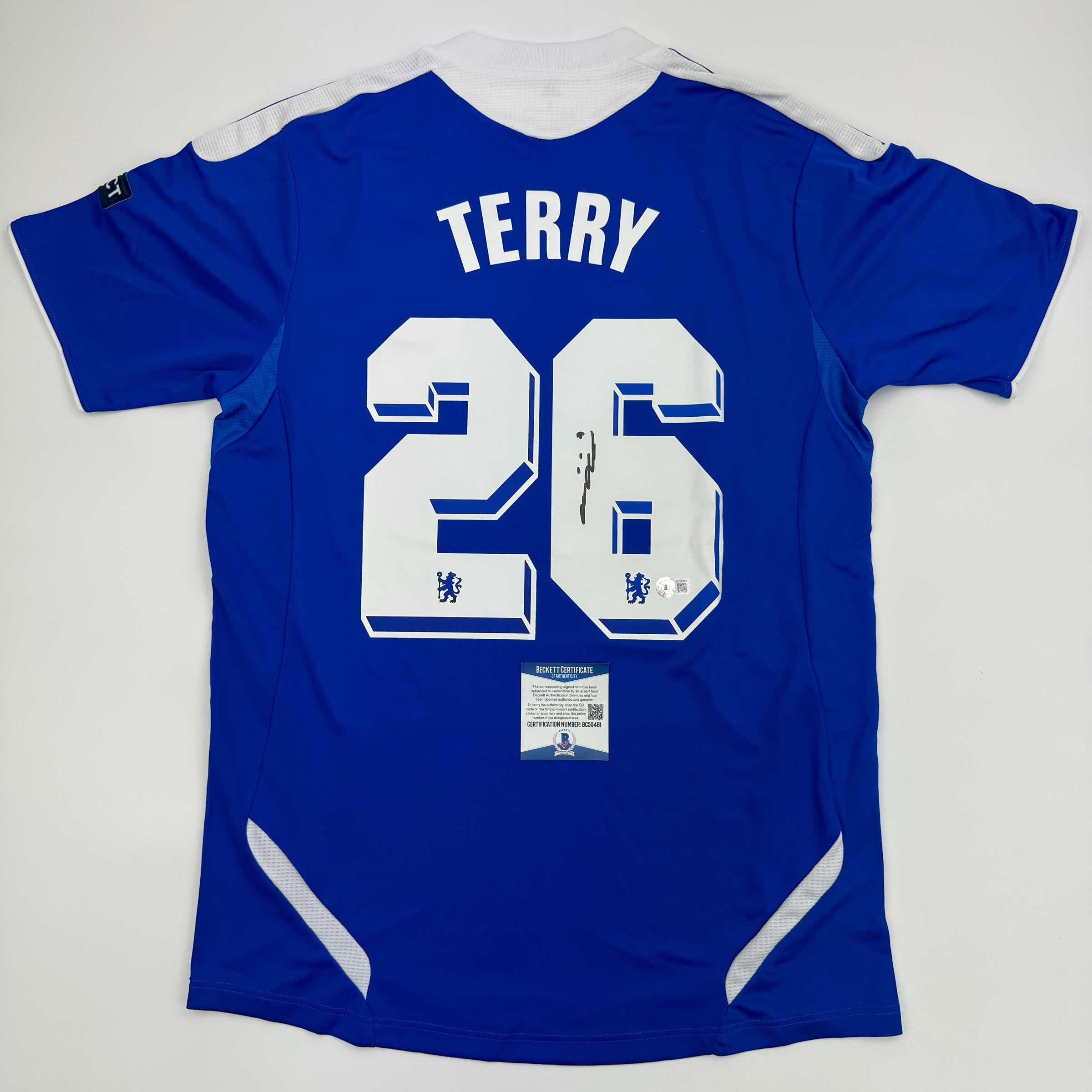 Autographed/Signed John Terry Chelsea FC 2012 Final Blue Soccer Futbol Jersey Beckett BAS COA